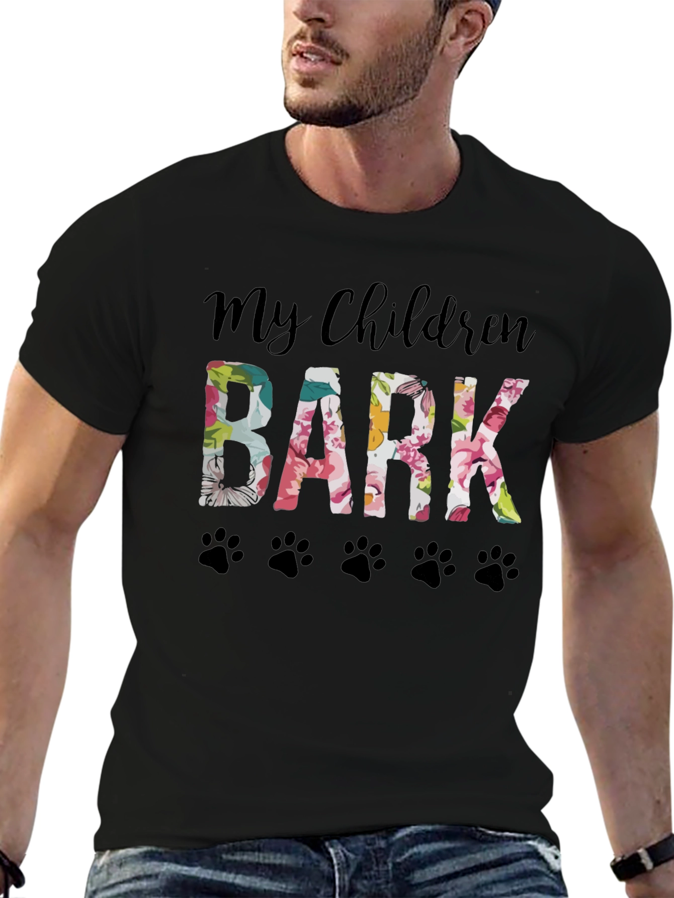 My Children Bark Floral Paw Print T-Shirt