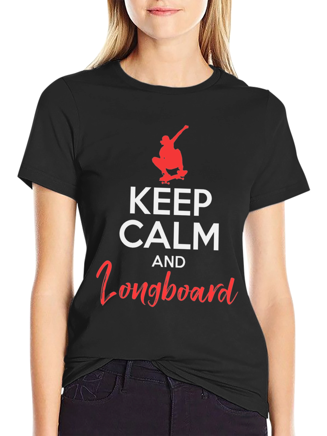 Keep Calm and Longboard Black T-Shirt
