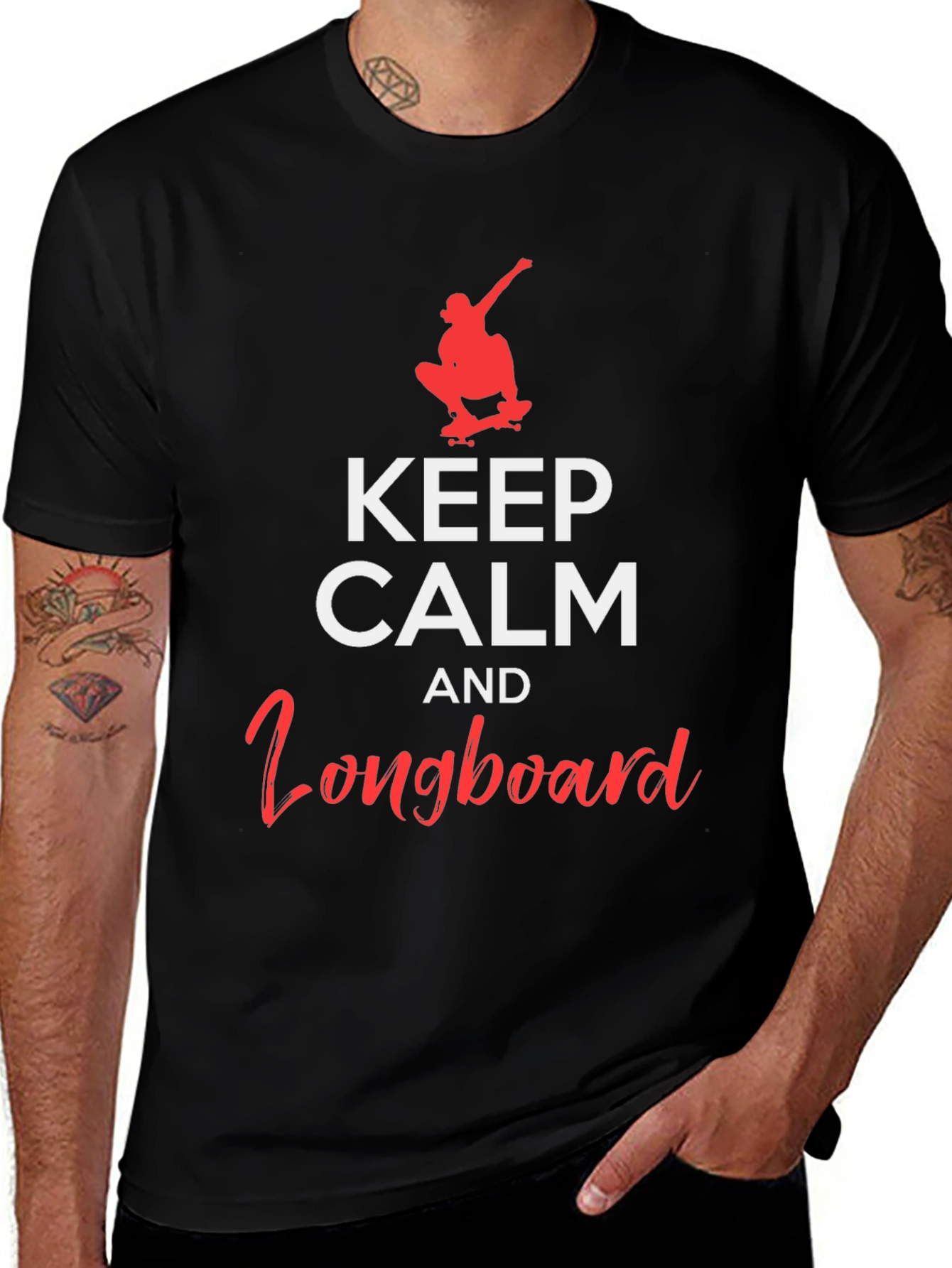Keep Calm and Longboard Black T-Shirt
