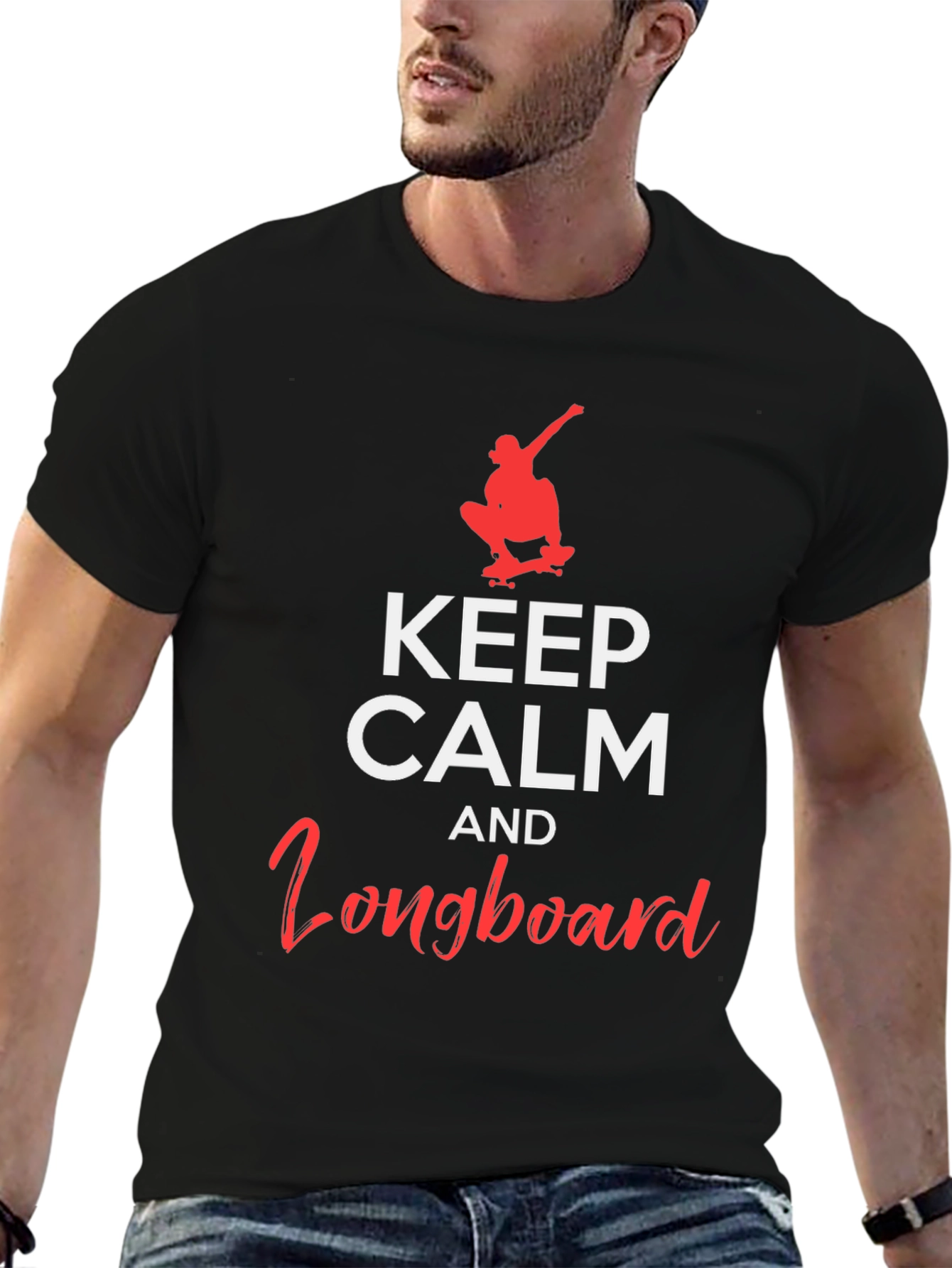 Keep Calm and Longboard Black T-Shirt