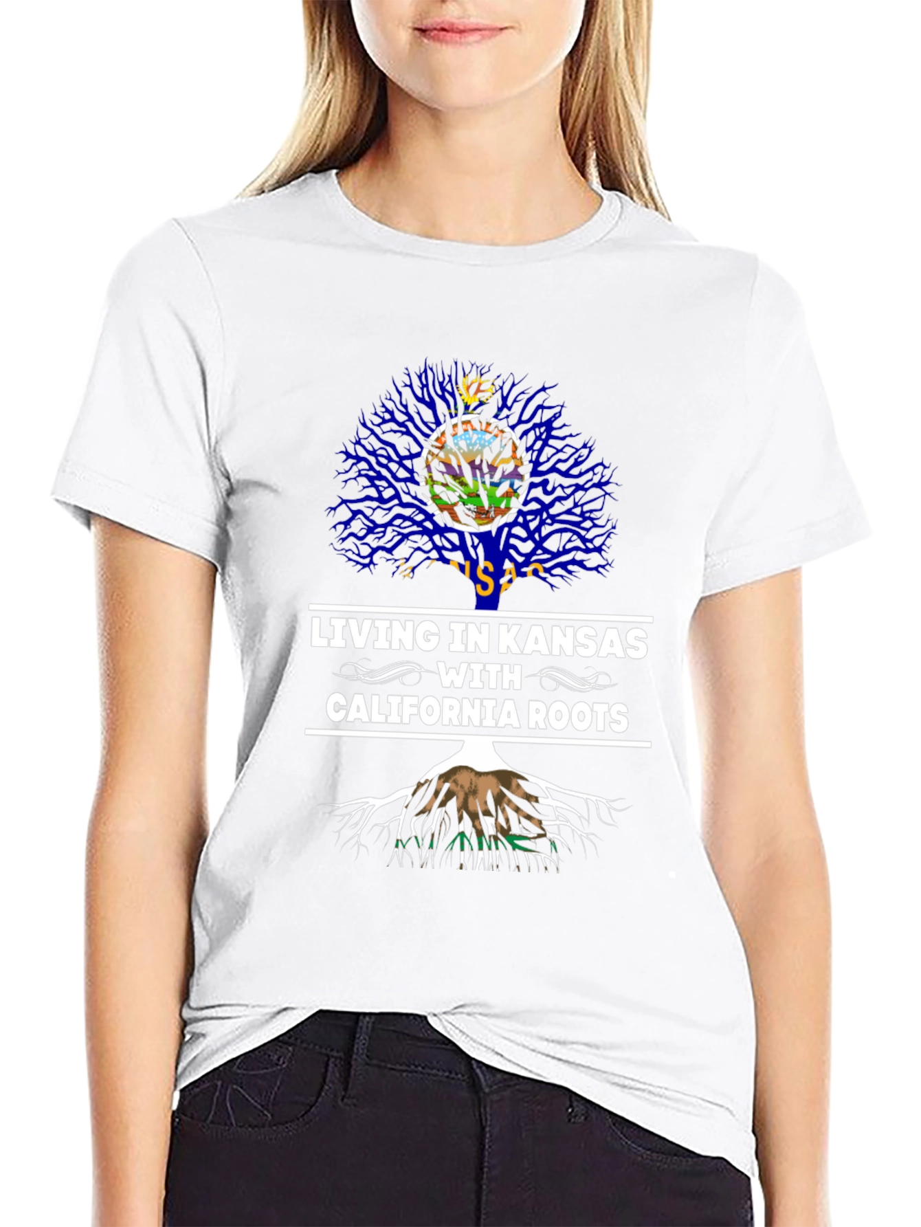 Kansas Living with California Roots T-Shirt