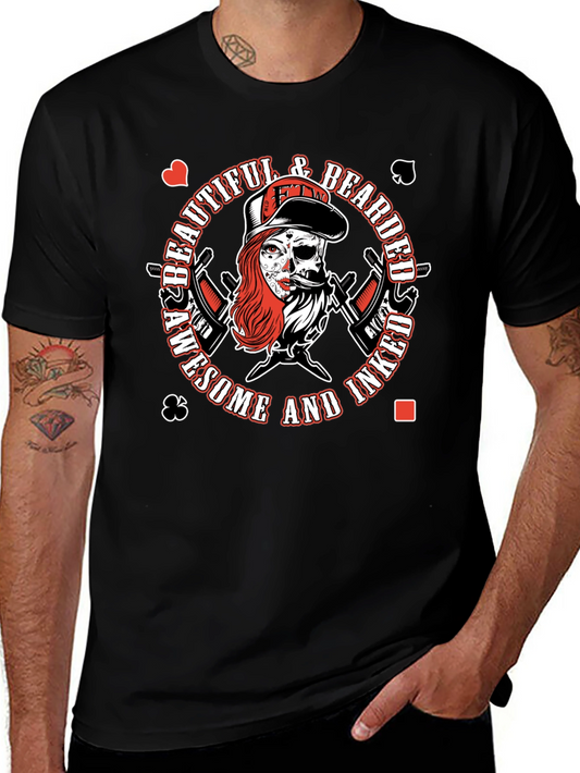 Awesome Inked Bearded Skull Graphic T-Shirt
