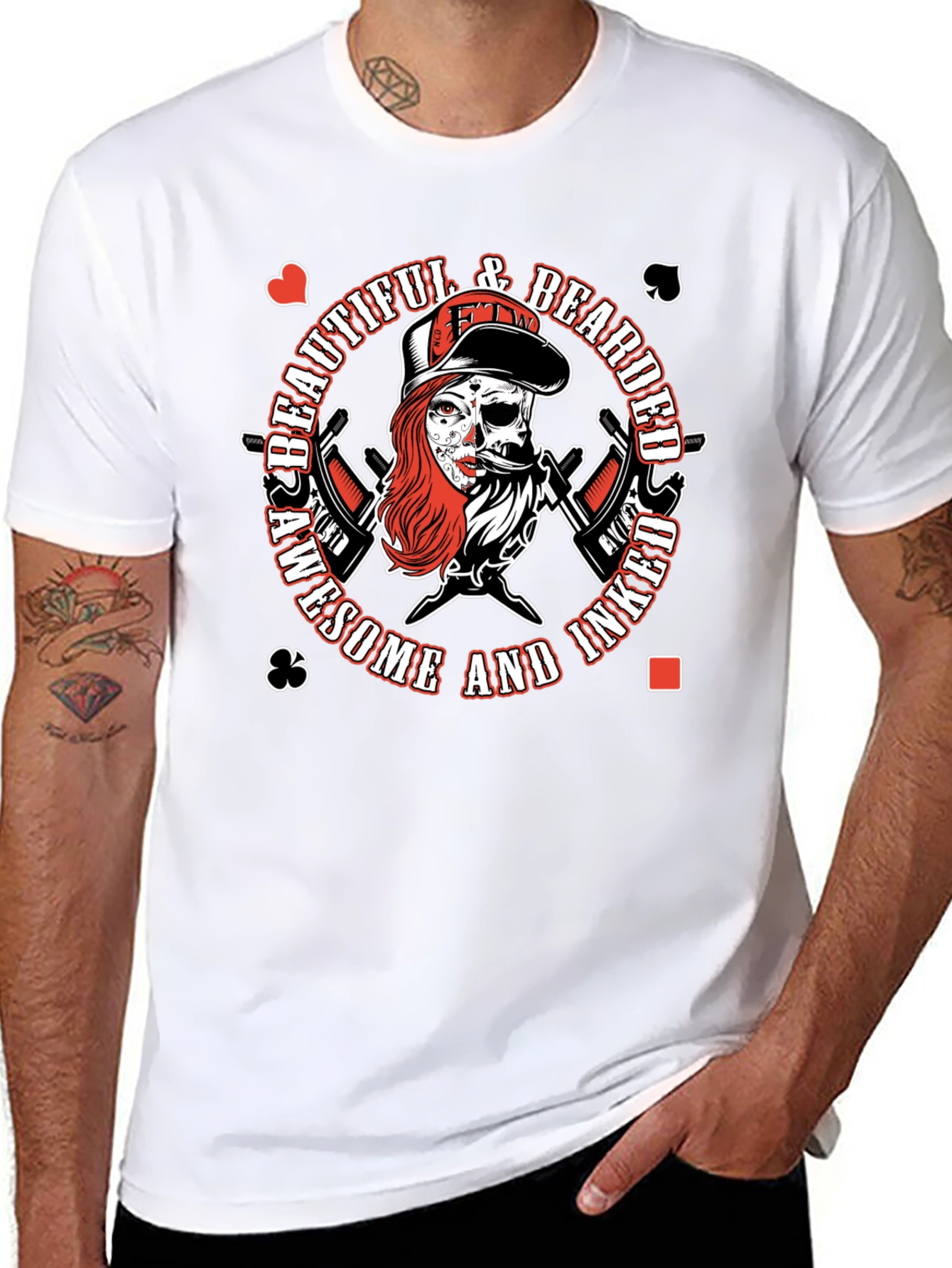 Awesome Inked Bearded Skull Graphic T-Shirt