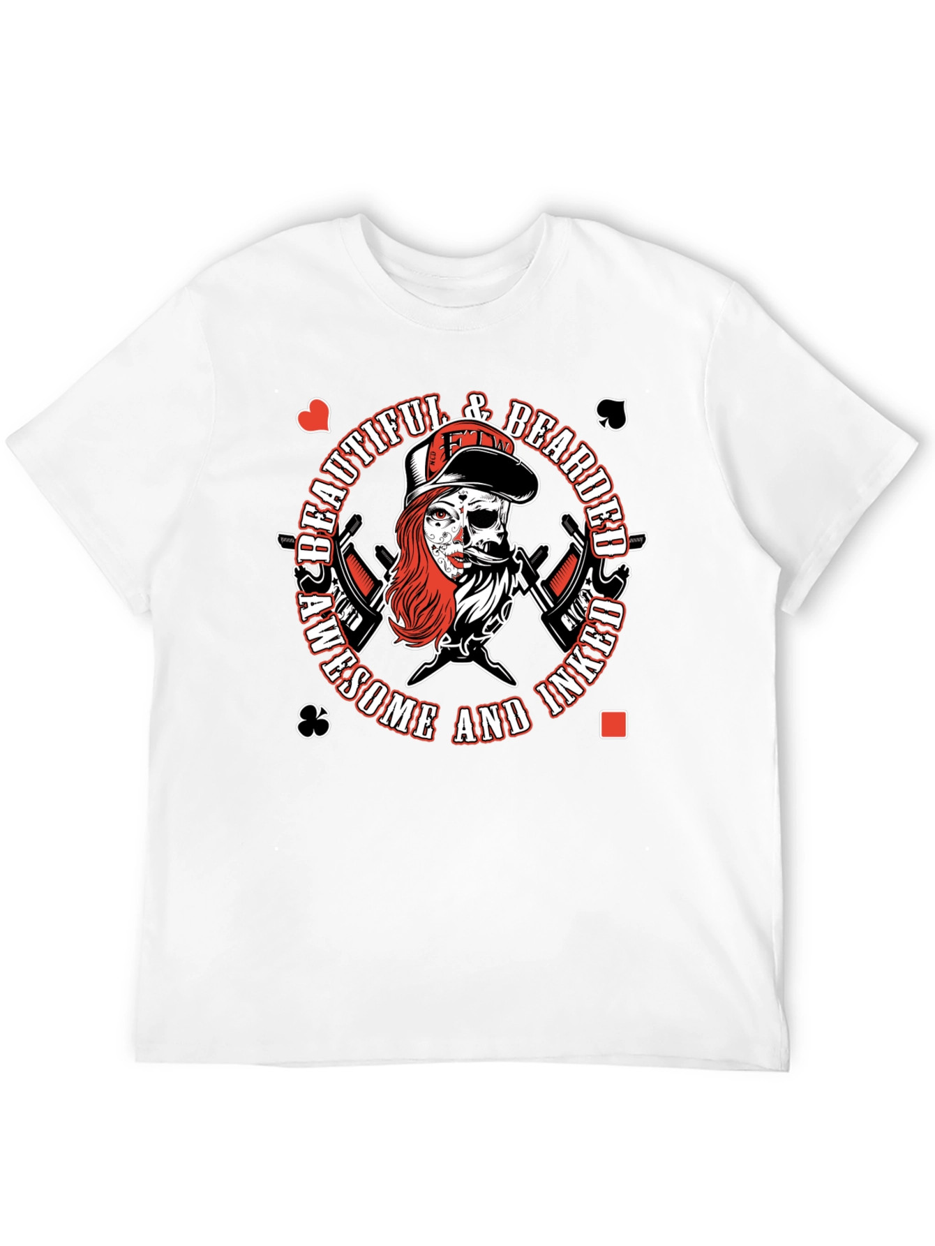 Awesome Inked Bearded Skull Graphic T-Shirt