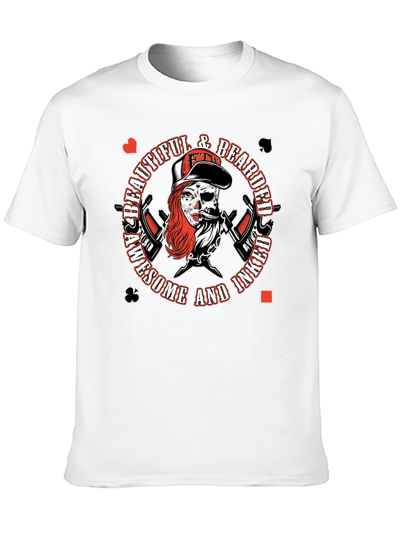 Awesome Inked Bearded Skull Graphic T-Shirt