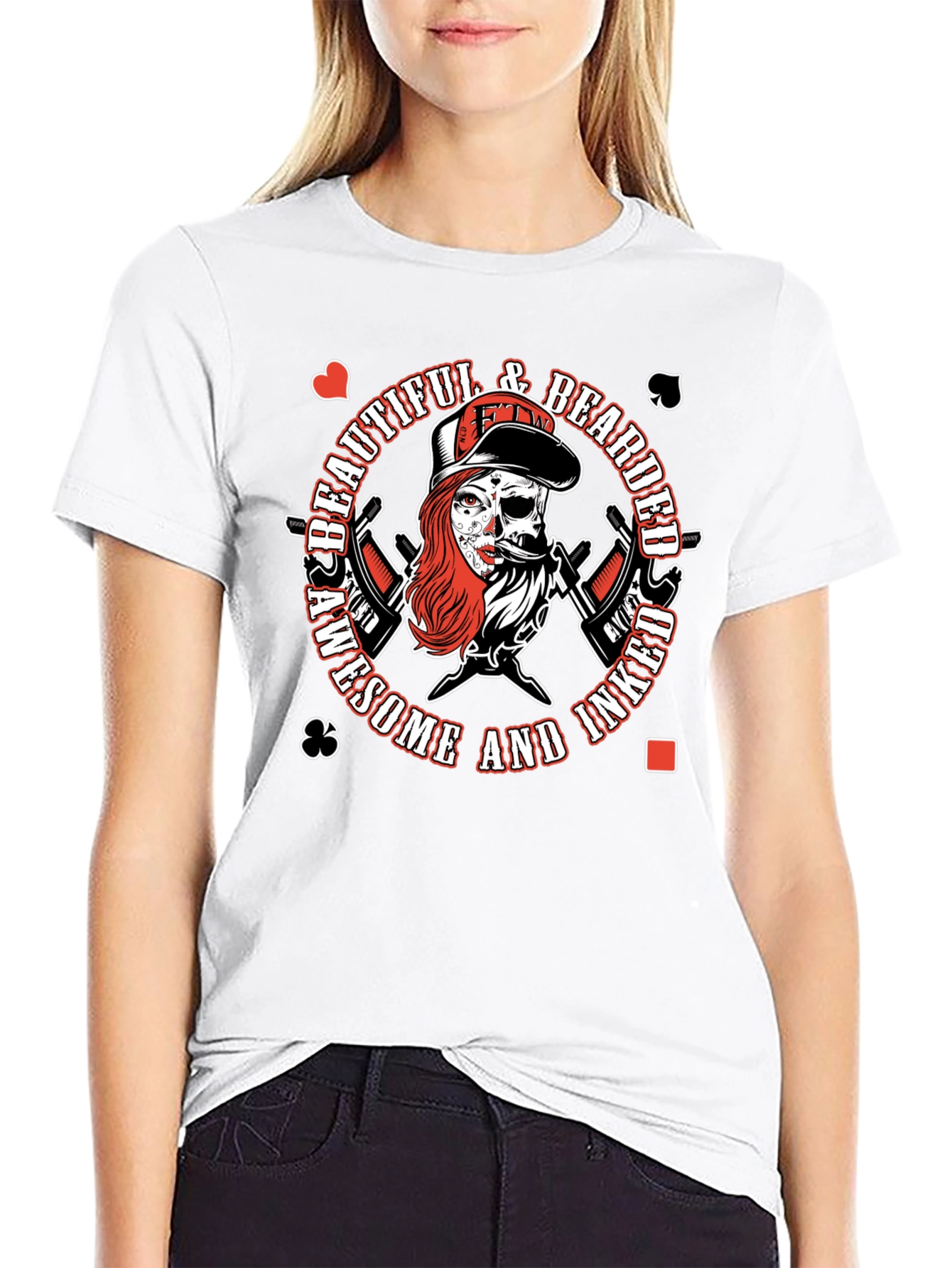 Awesome Inked Bearded Skull Graphic T-Shirt