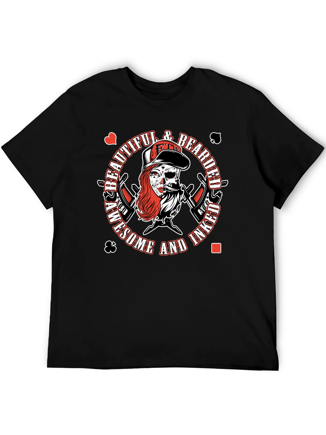 Awesome Inked Bearded Skull Graphic T-Shirt