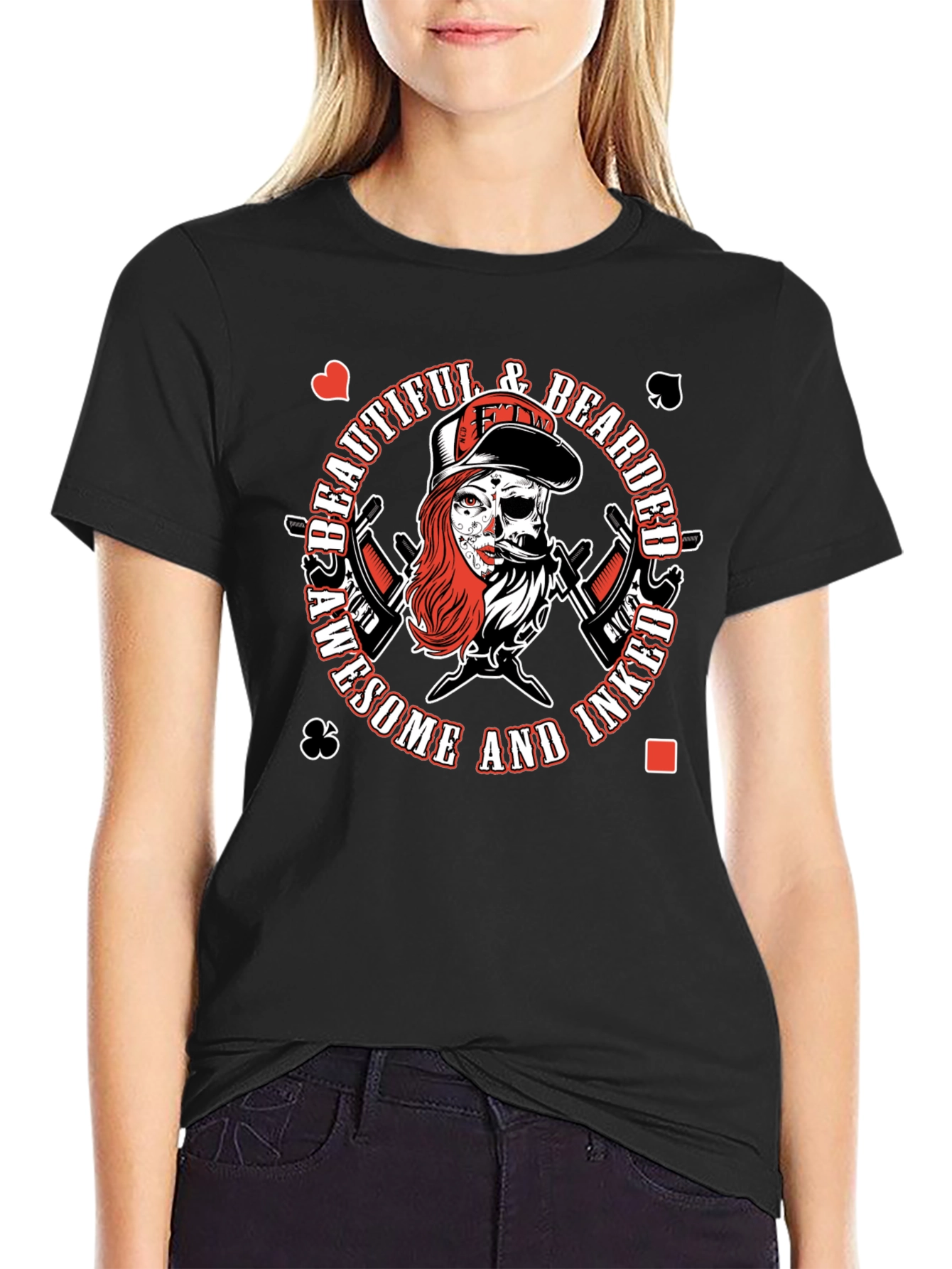 Awesome Inked Bearded Skull Graphic T-Shirt