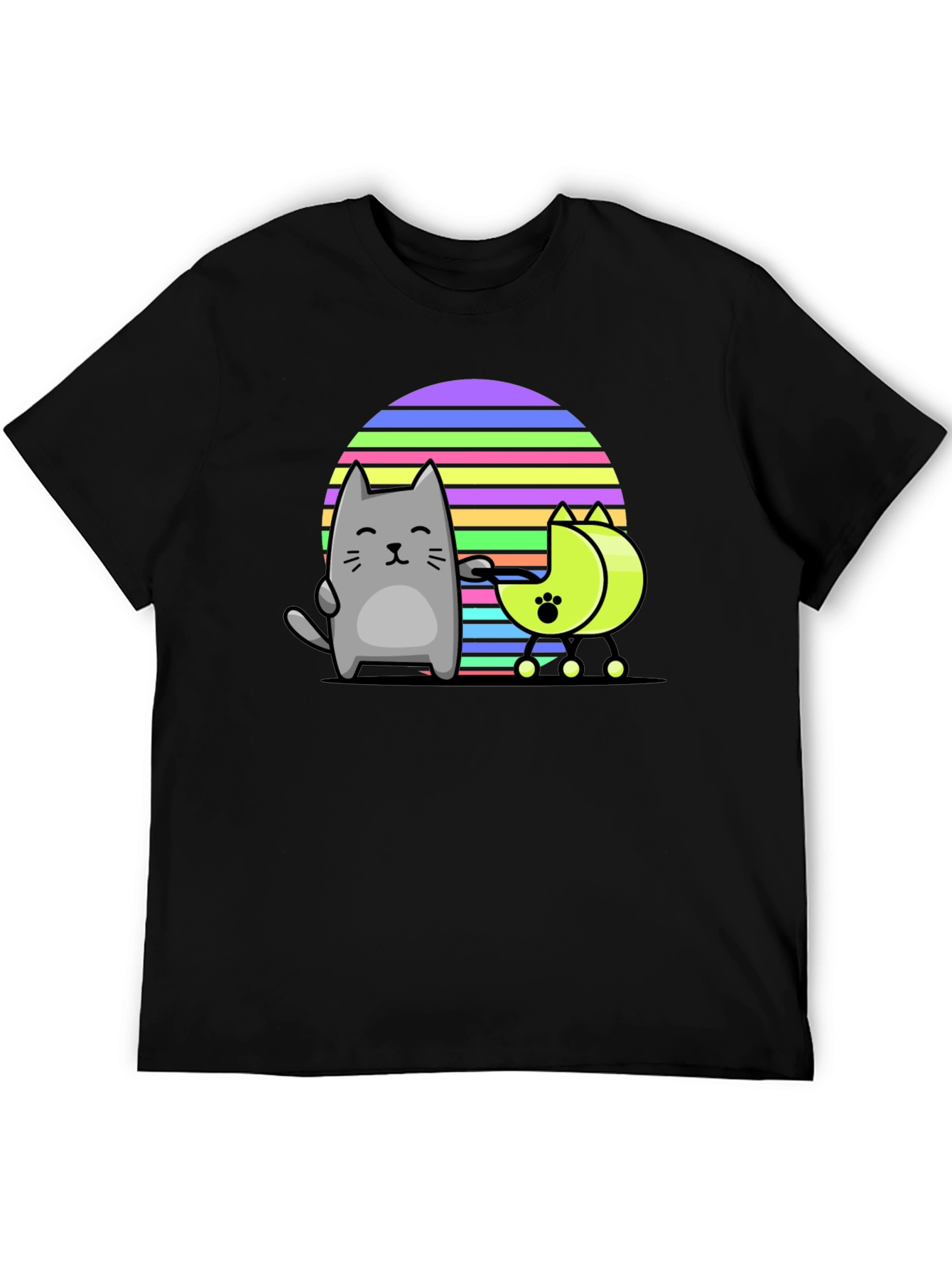 Cool Cat and Moon T-Shirt - Black