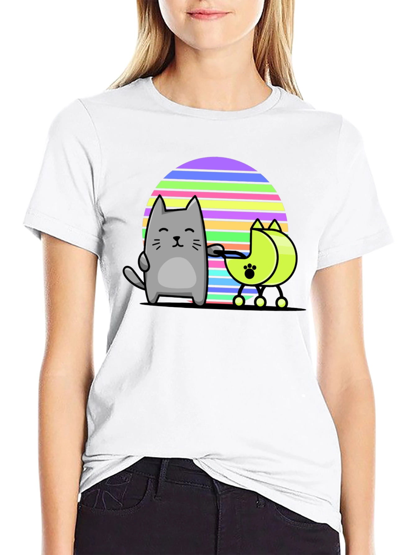 Cool Cat and Moon T-Shirt - Black