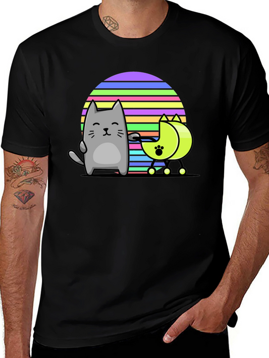 Cool Cat and Moon T-Shirt - Black