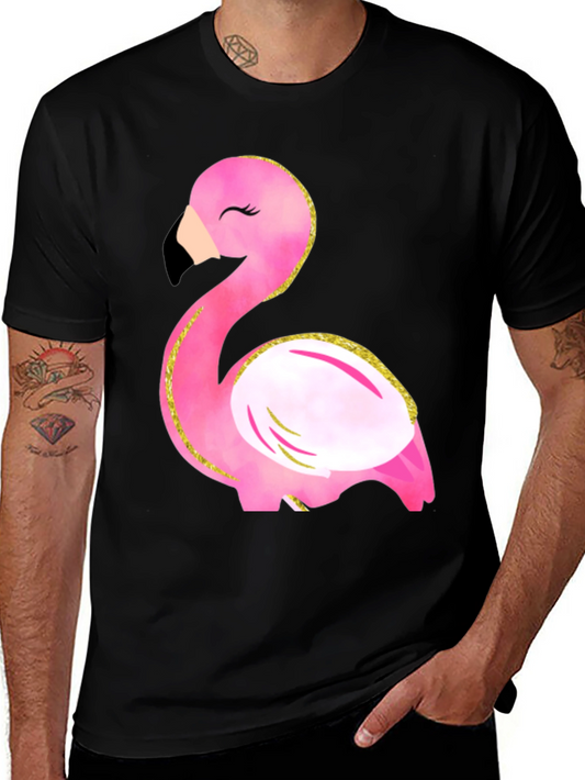 Fun Flamingo Graphic Tee - Black Cotton T-Shirt