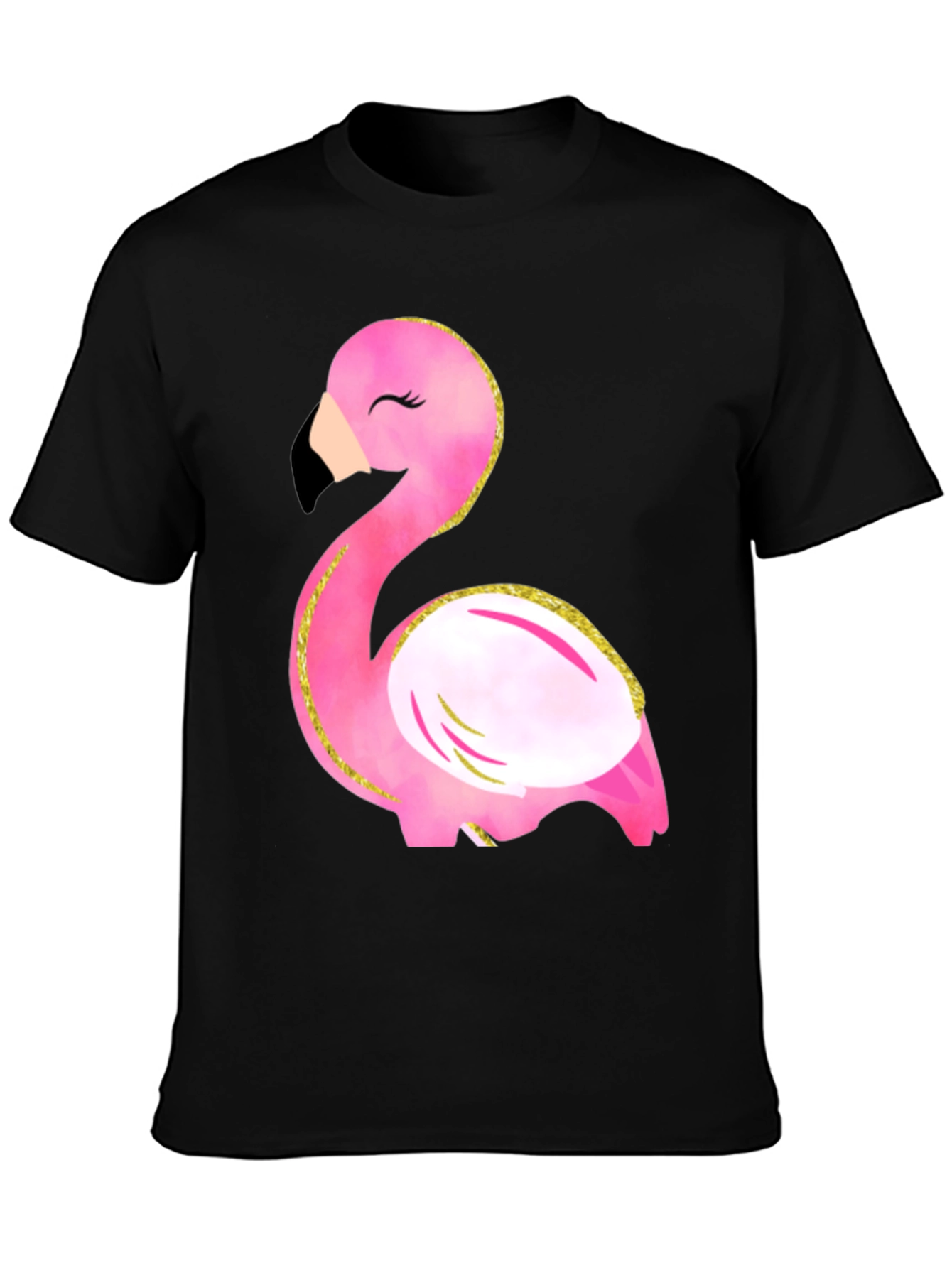 Fun Flamingo Graphic Tee - Black Cotton T-Shirt