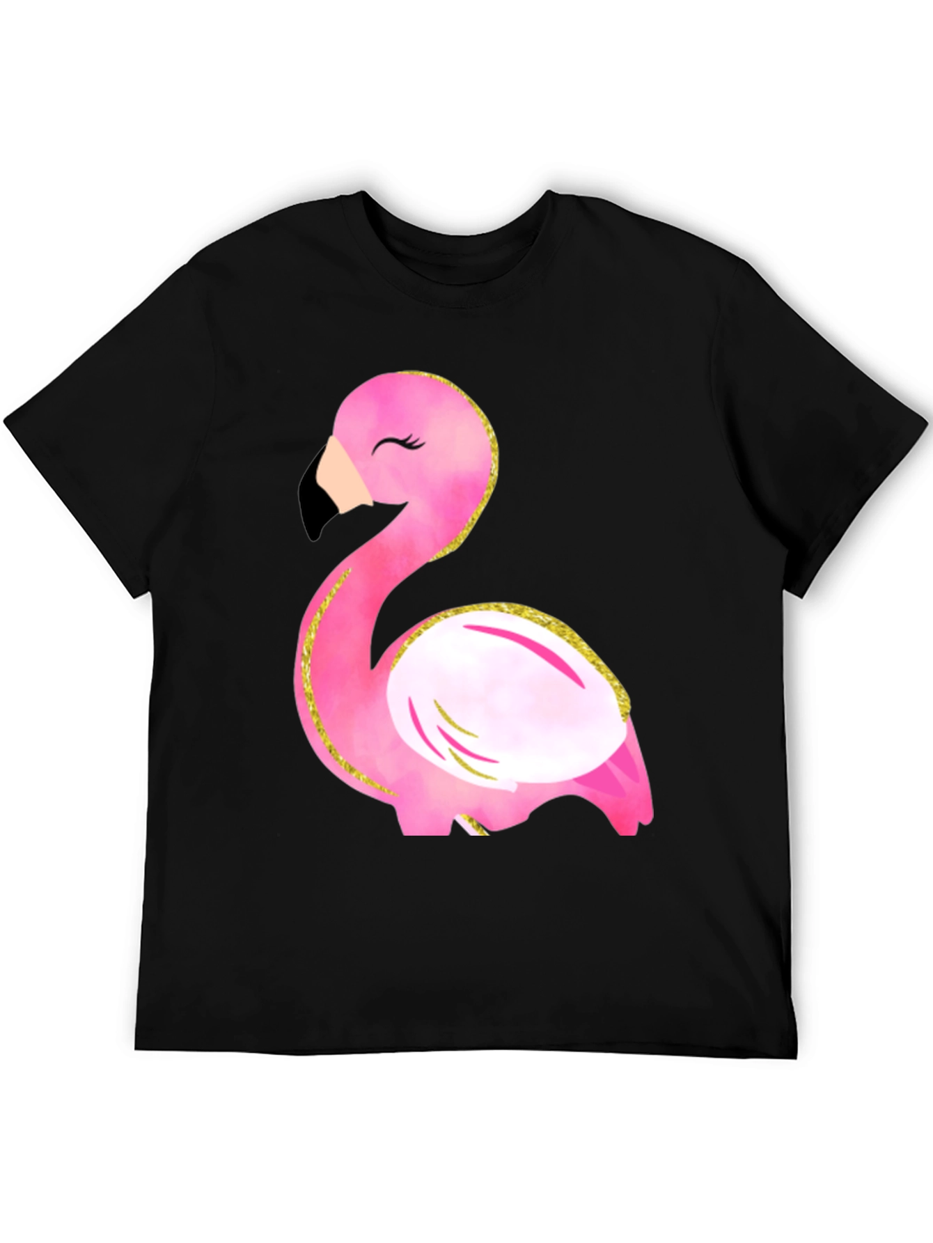 Fun Flamingo Graphic Tee - Black Cotton T-Shirt