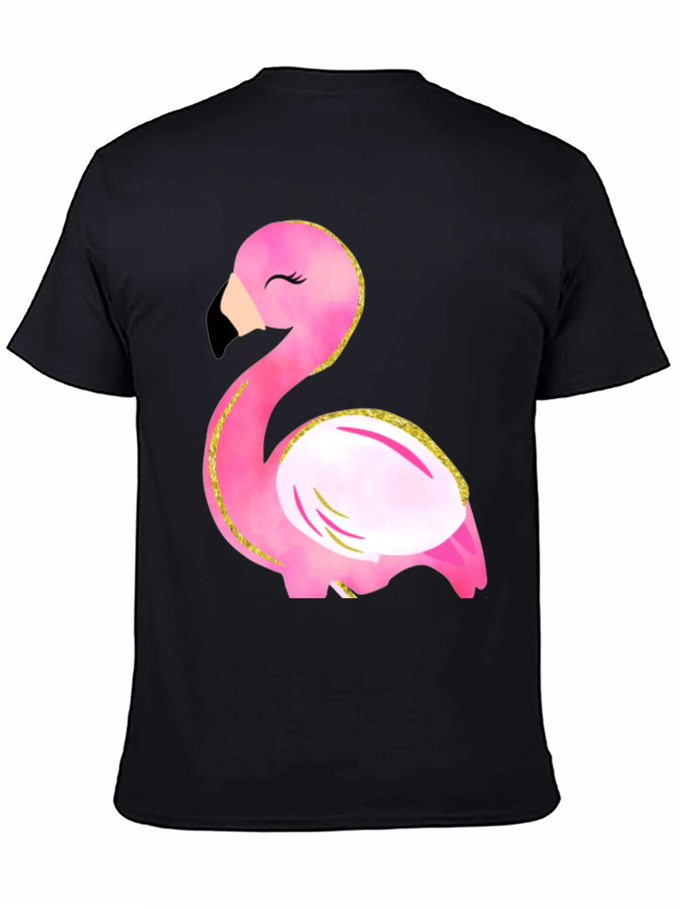 Fun Flamingo Graphic Tee - Black Cotton T-Shirt