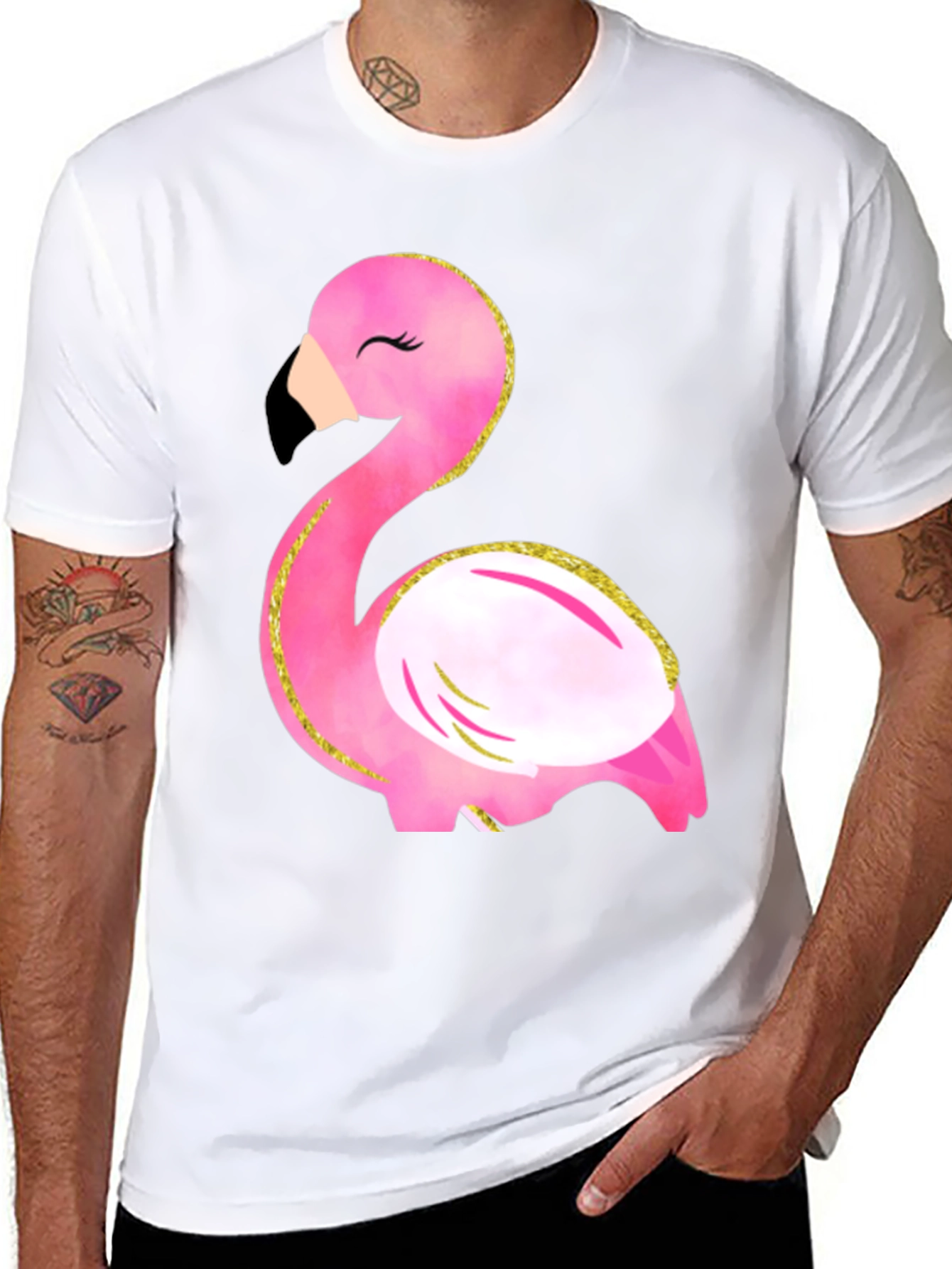 Fun Flamingo Graphic Tee - Black Cotton T-Shirt