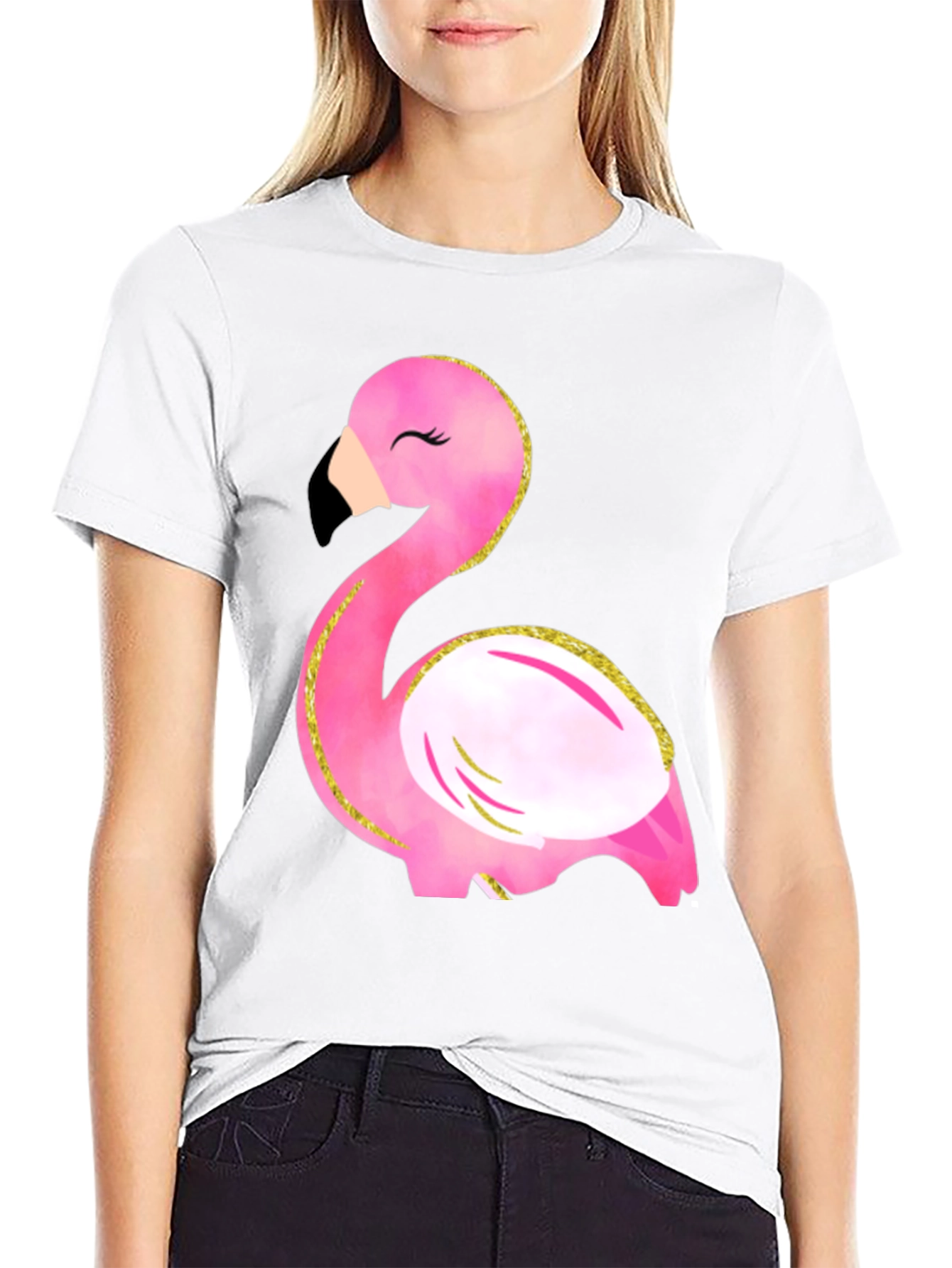 Fun Flamingo Graphic Tee - Black Cotton T-Shirt