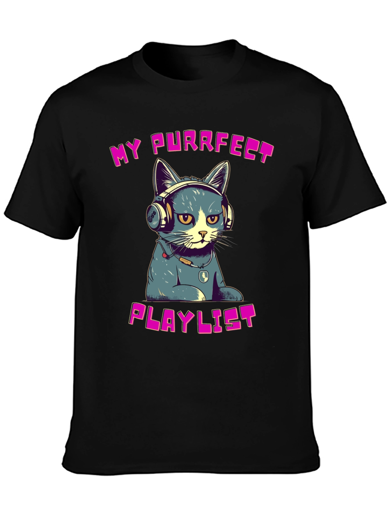 Purrfect Playlist T-Shirt - Cool Cat Design