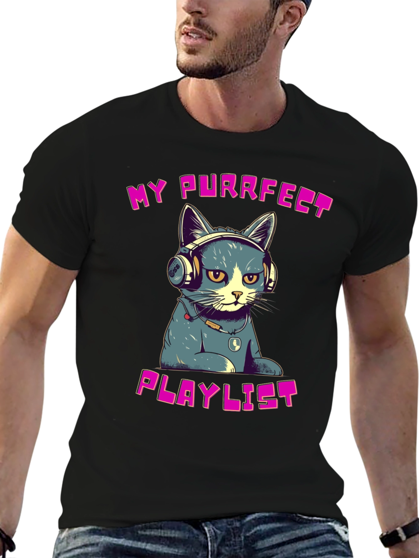Purrfect Playlist T-Shirt - Cool Cat Design