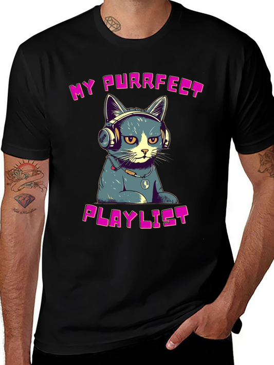 Purrfect Playlist T-Shirt - Cool Cat Design