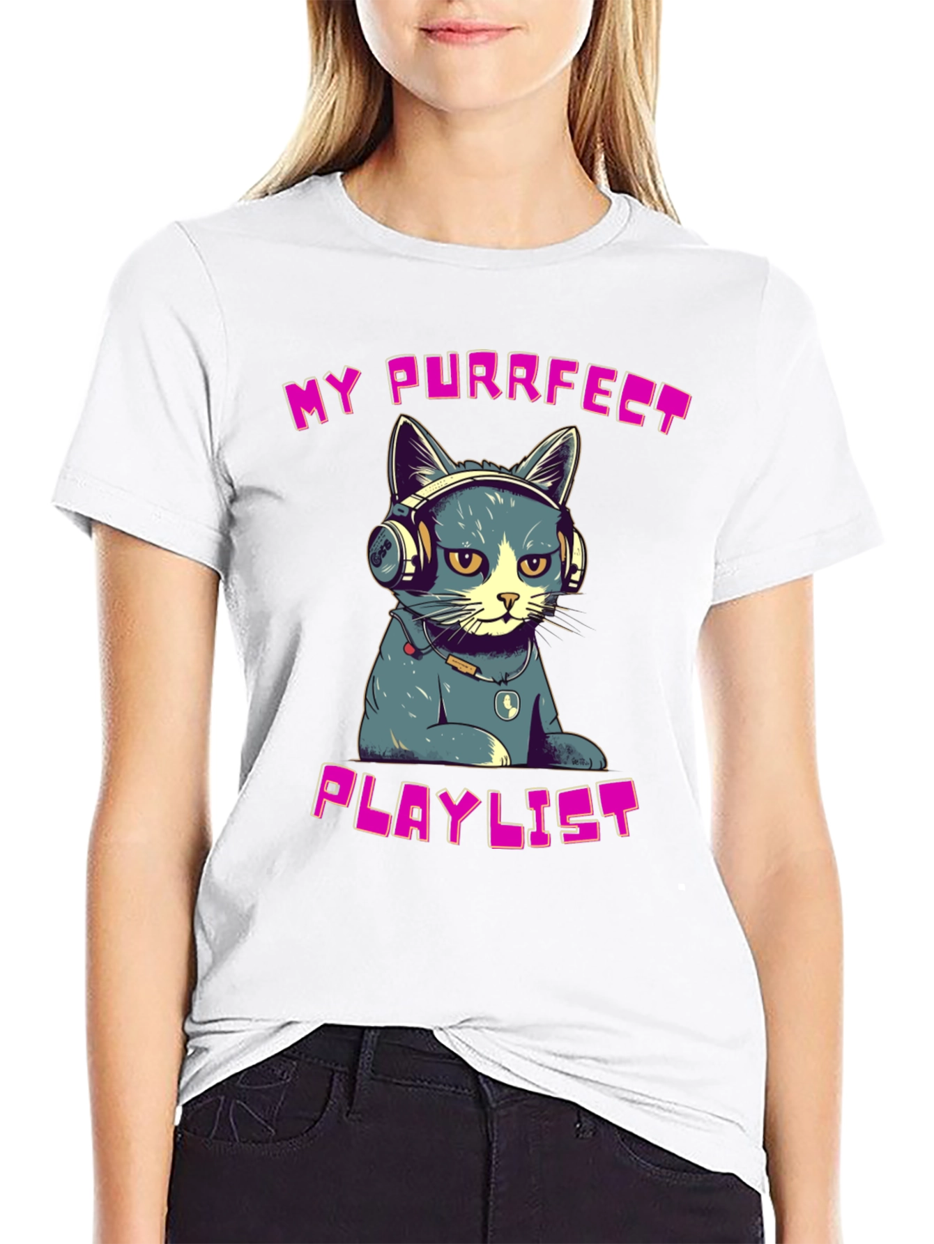 Purrfect Playlist T-Shirt - Cool Cat Design