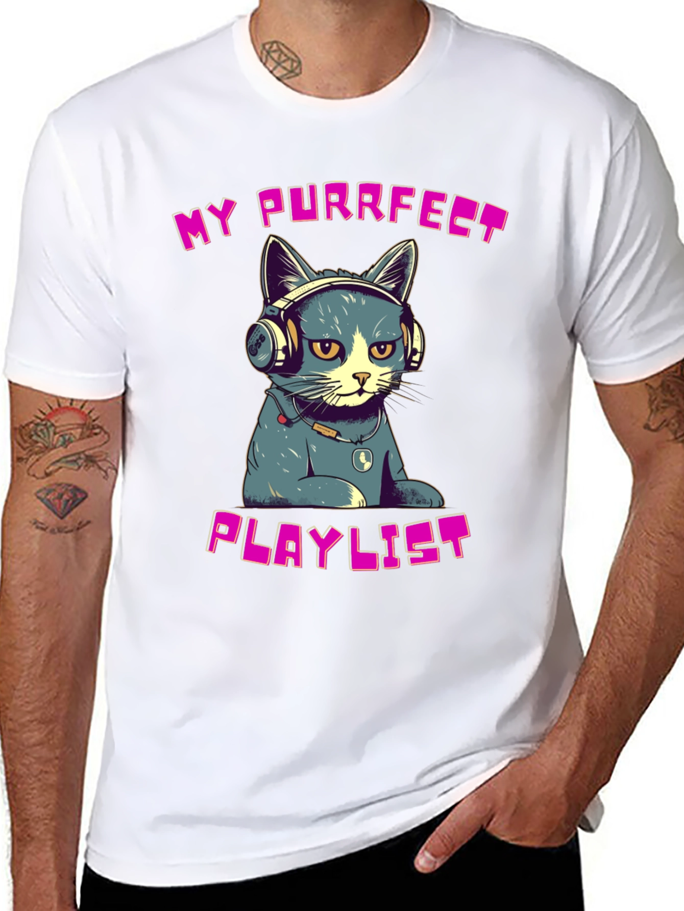 Purrfect Playlist T-Shirt - Cool Cat Design