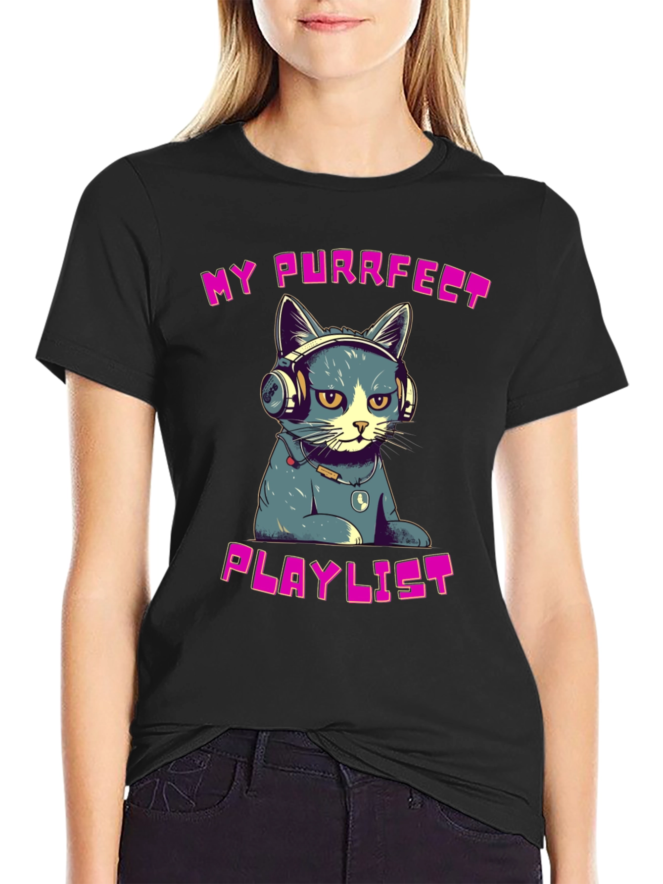 Purrfect Playlist T-Shirt - Cool Cat Design