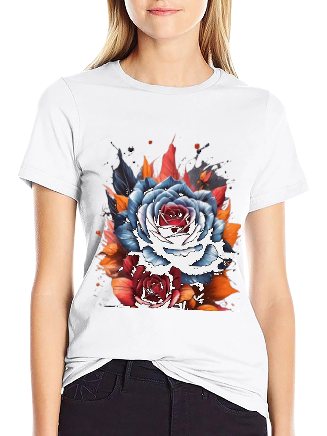 Floral Tattoo Style Graphic Tee - Unique Streetwear
