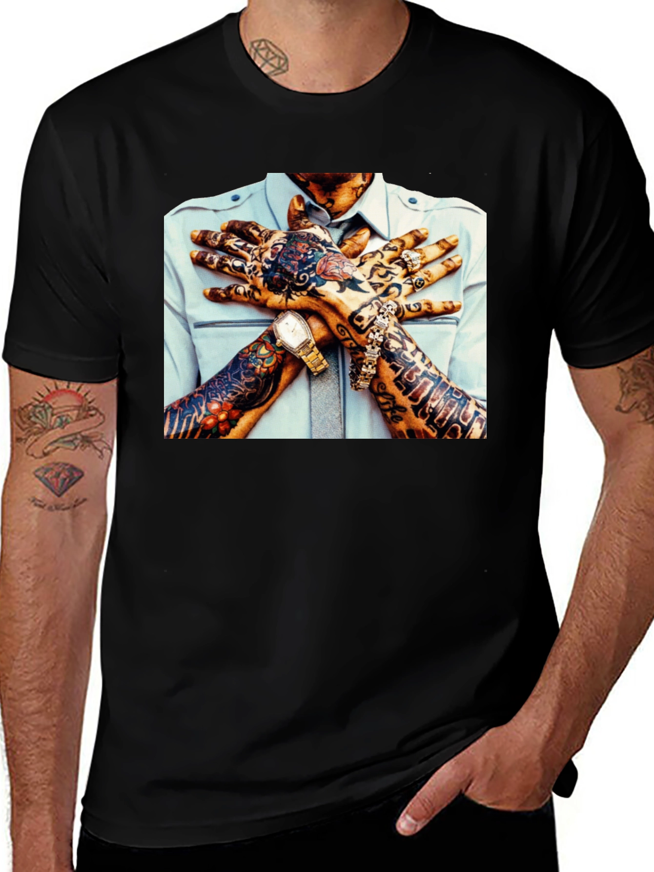 Tattoo Hands Graphic Black T-Shirt