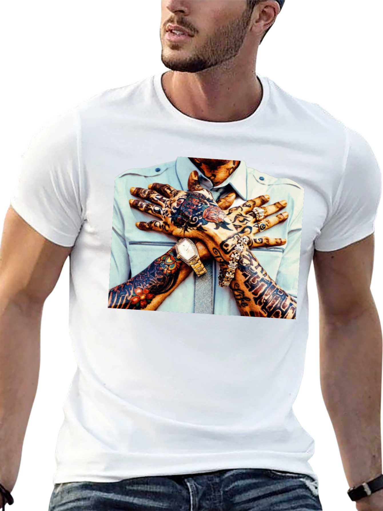 Tattoo Hands Graphic Black T-Shirt