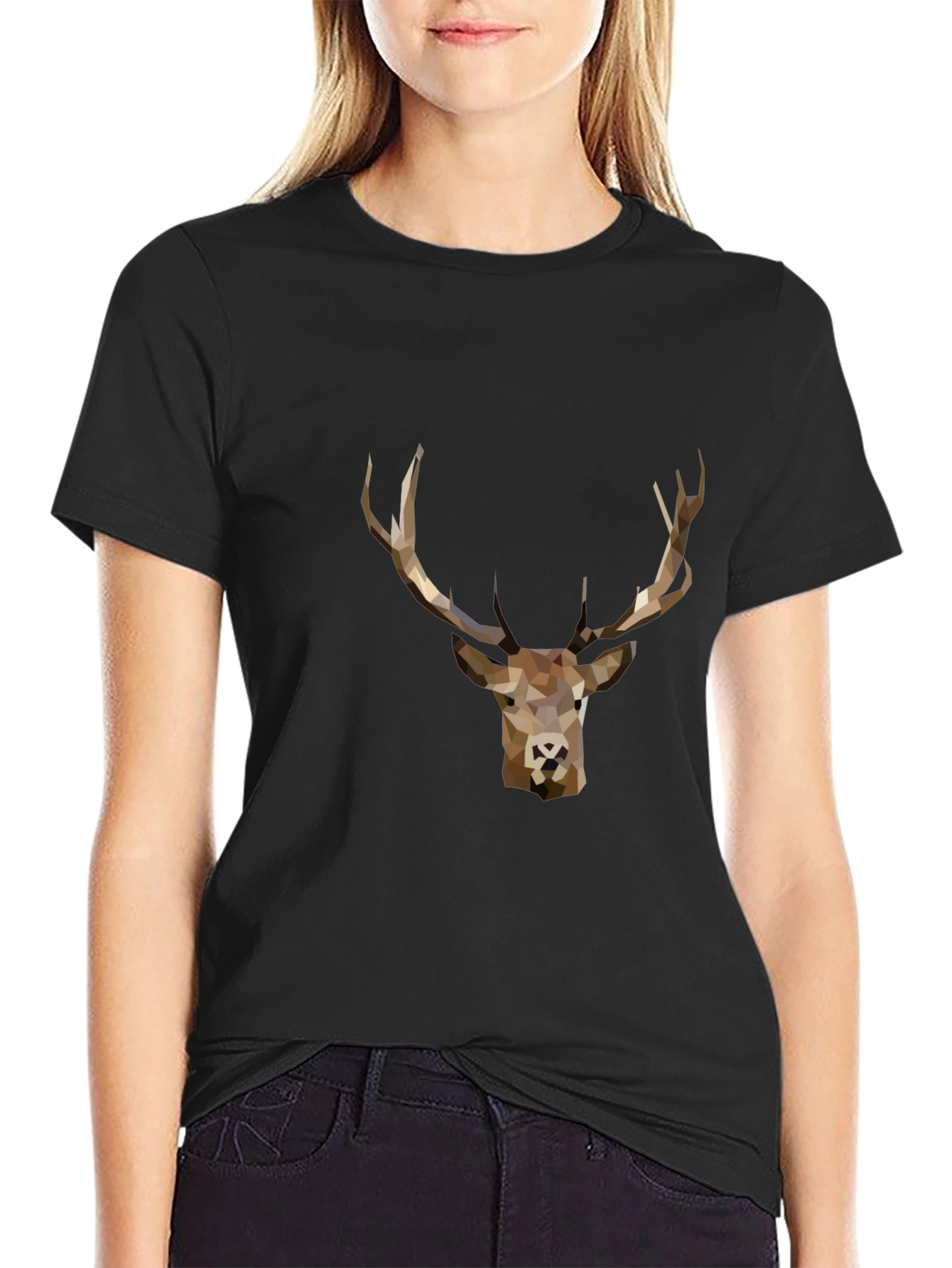 Geometric Deer Graphic Tee - Black