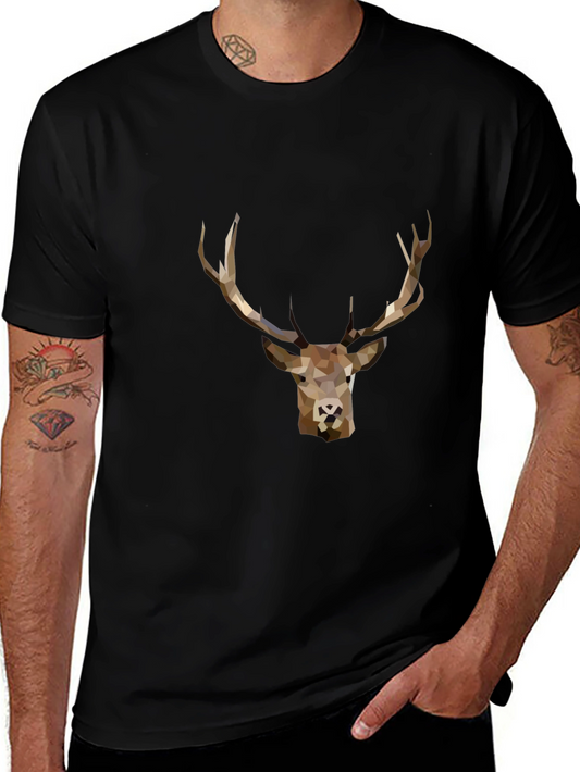 Geometric Deer Graphic Tee - Black
