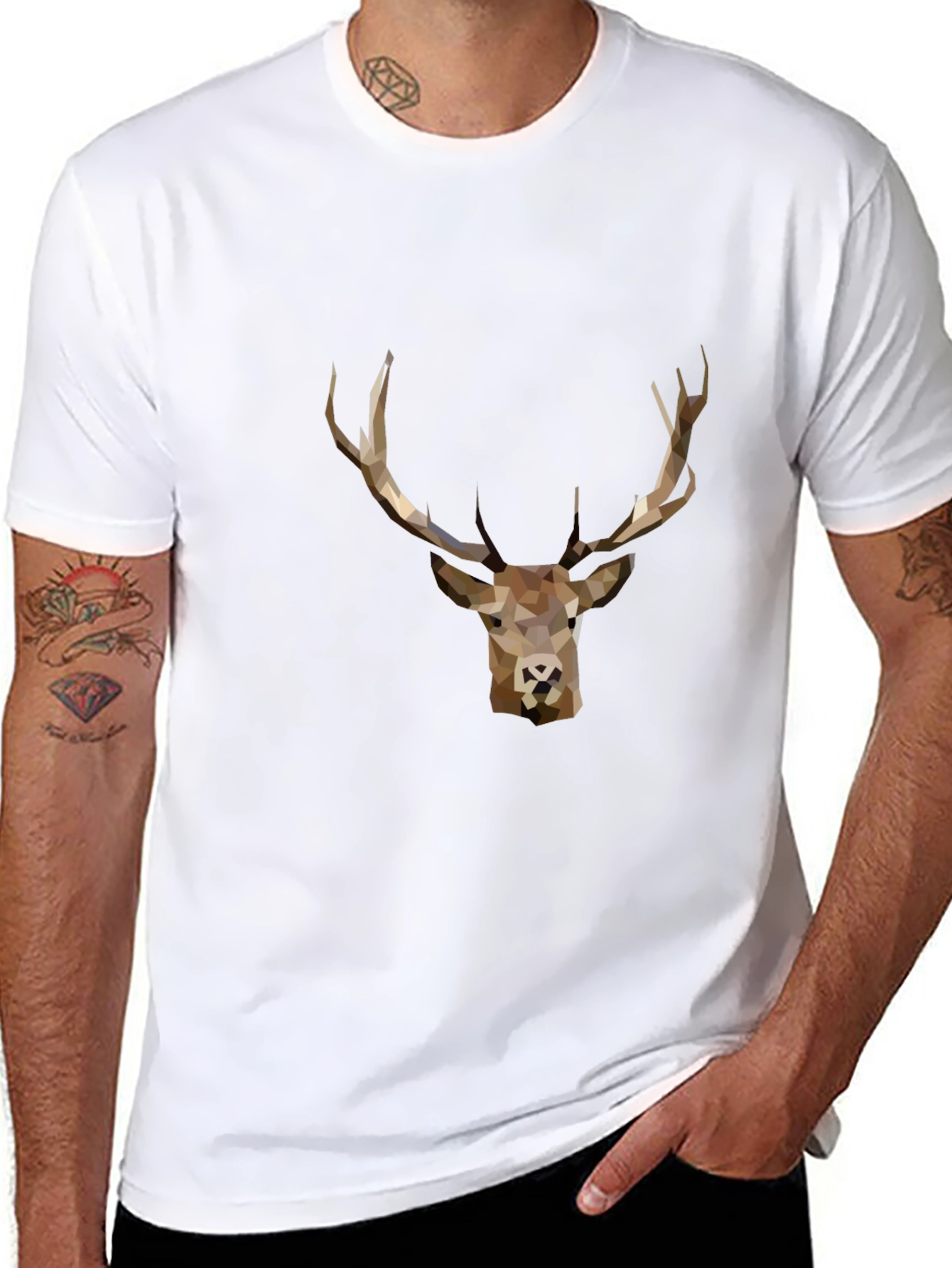 Geometric Deer Graphic Tee - Black