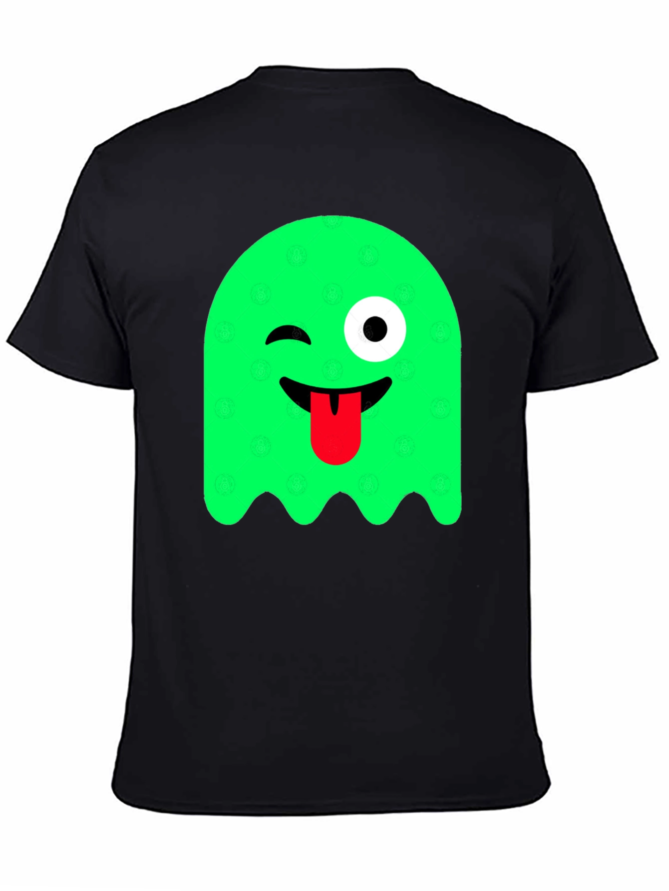 Funny Winking Ghost Graphic Tee - Black Cotton T-Shirt