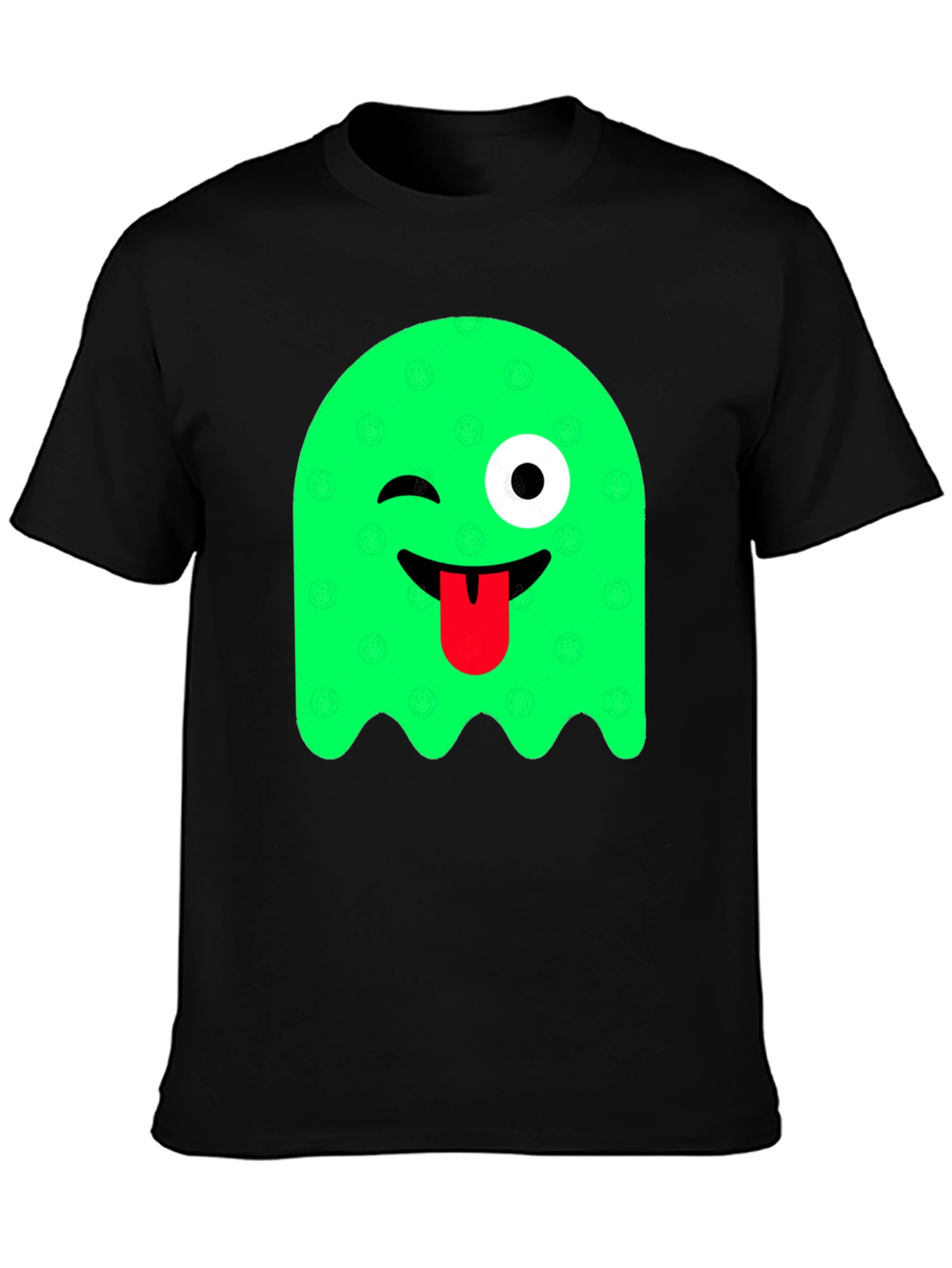 Funny Winking Ghost Graphic Tee - Black Cotton T-Shirt