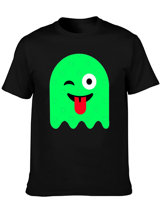 Funny Winking Ghost Graphic Tee - Black Cotton T-Shirt