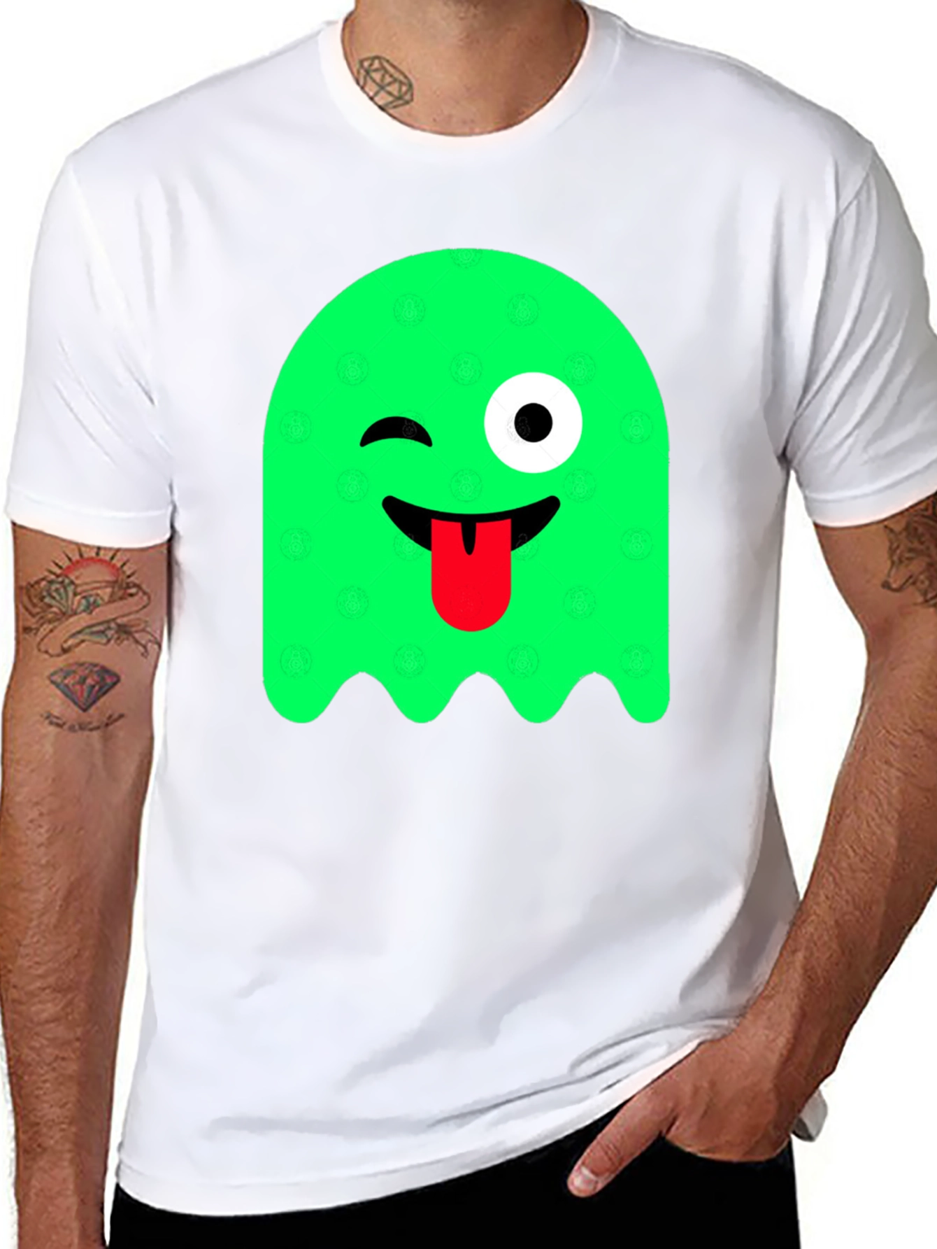 Funny Winking Ghost Graphic Tee - Black Cotton T-Shirt