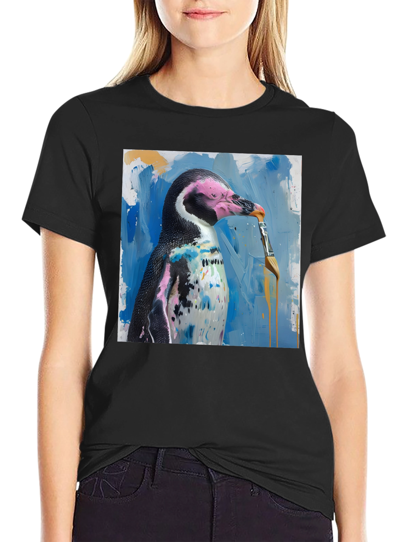 Penguin Painter Graphic Tee - Artsy Humor