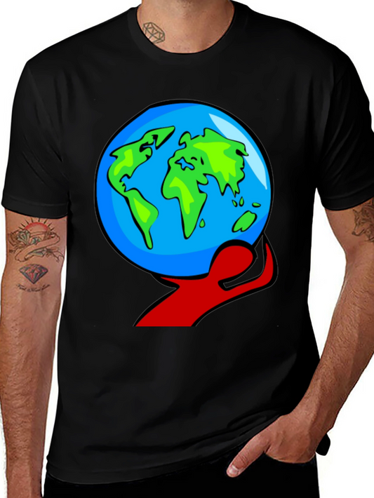 World in Hand Graphic Tee - Black Cotton T-Shirt