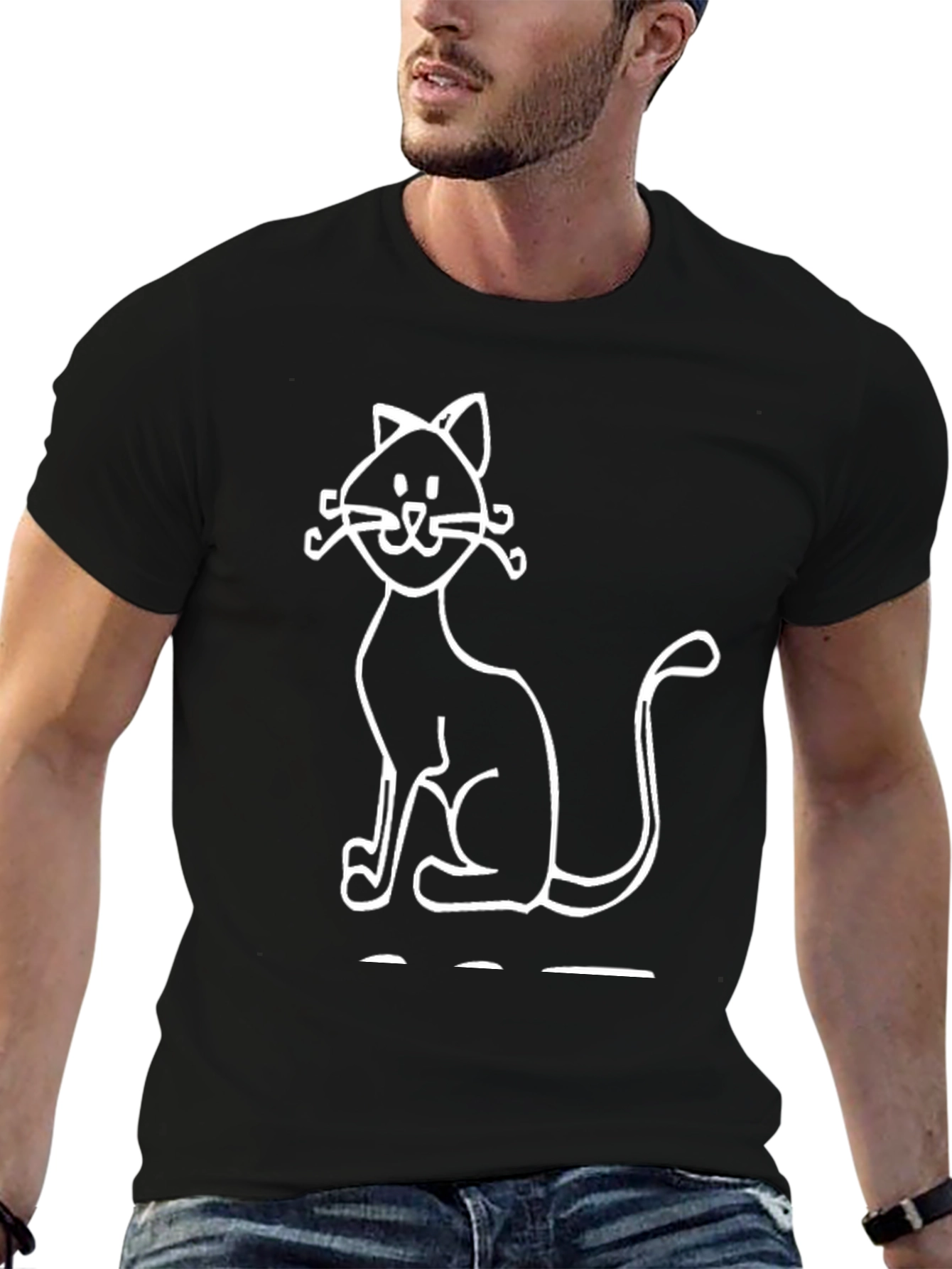Cute Cat Graphic Tee - Mens Black T-Shirt