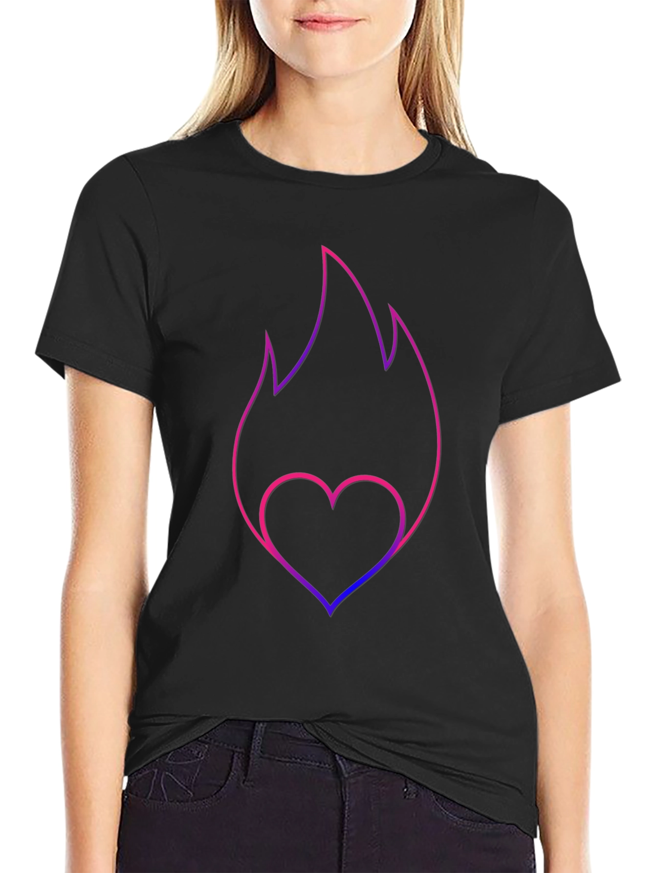 Heart Flame Graphic Tee - Black