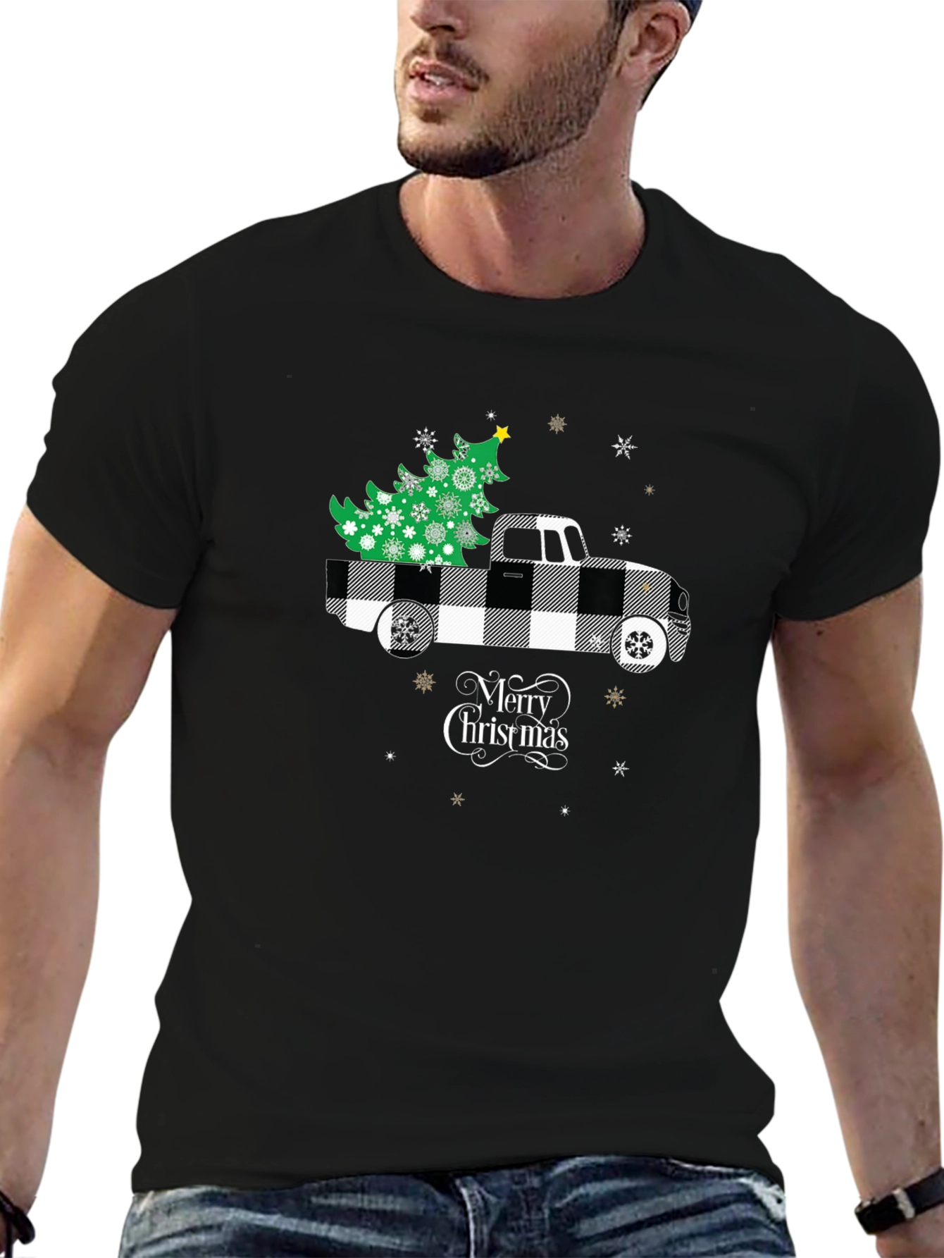 Merry Christmas Buffalo Plaid Truck T-Shirt