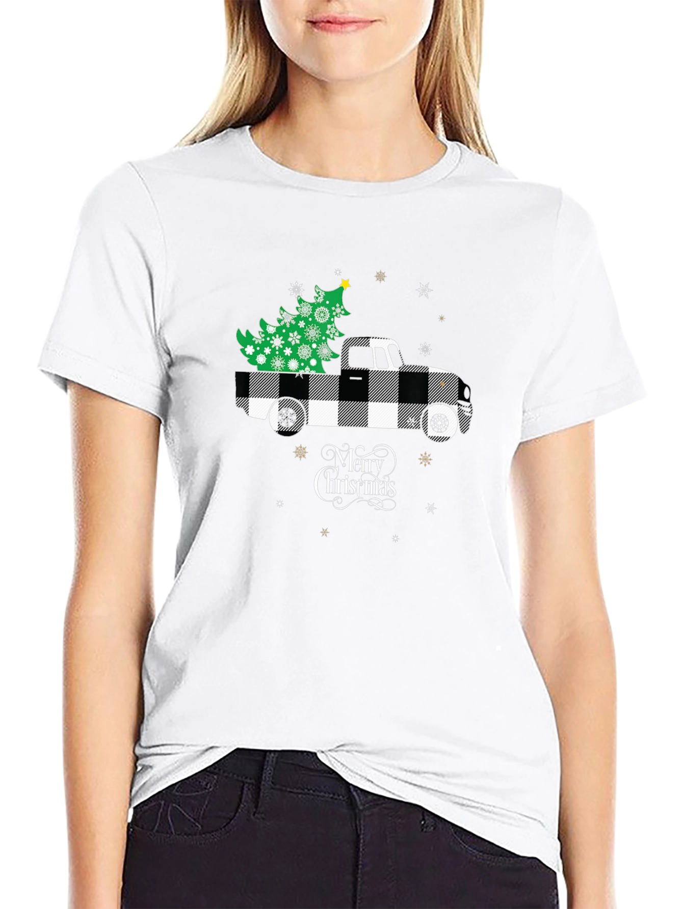 Merry Christmas Buffalo Plaid Truck T-Shirt