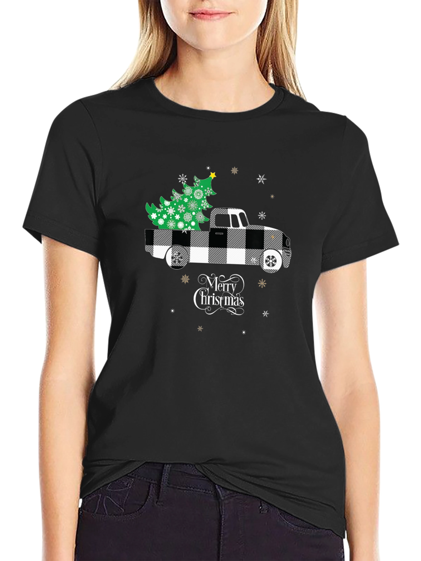 Merry Christmas Buffalo Plaid Truck T-Shirt