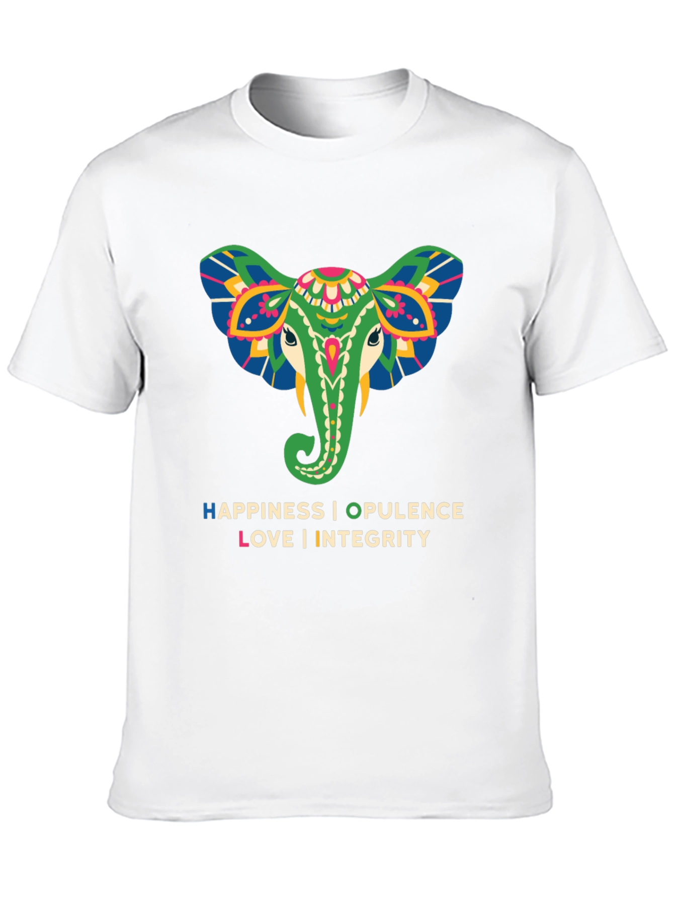 Elephant Graphic Tee: Happiness Opulence Love & Integrity