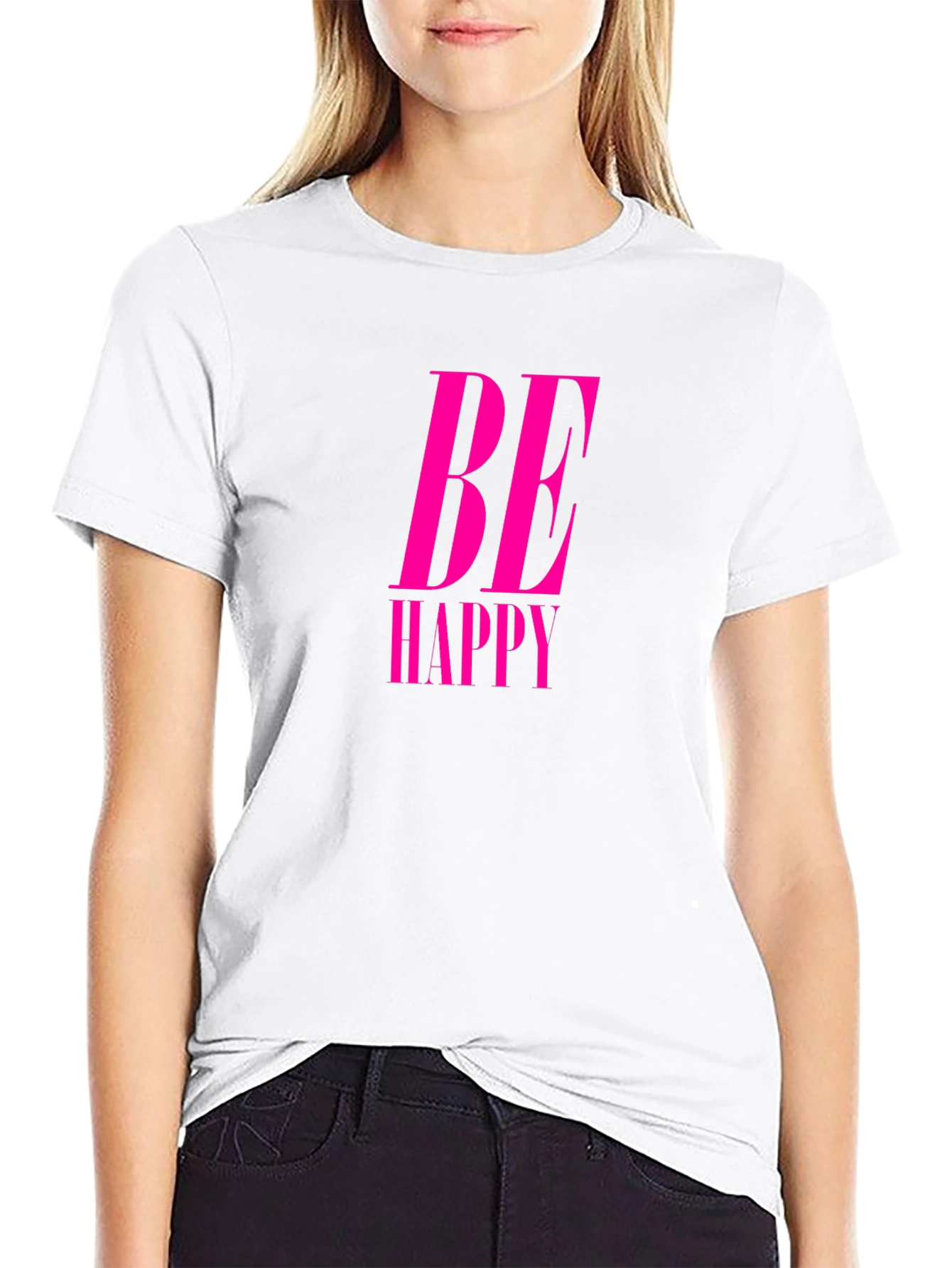 Be Happy Pink Graphic Black Tee
