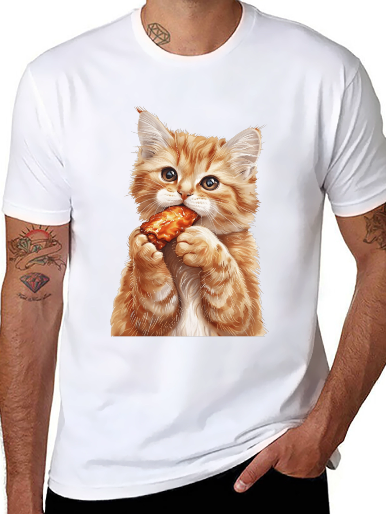 Cat Eating Chicken Wing T-Shirt