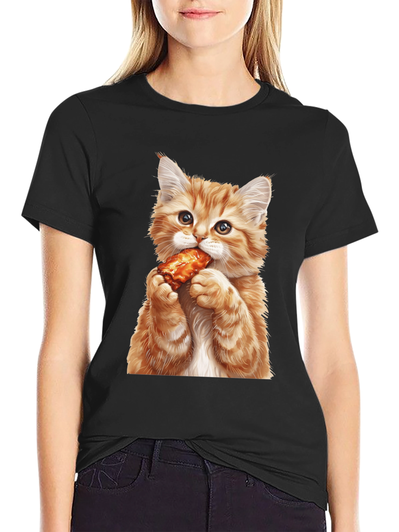 Cat Eating Chicken Wing T-Shirt