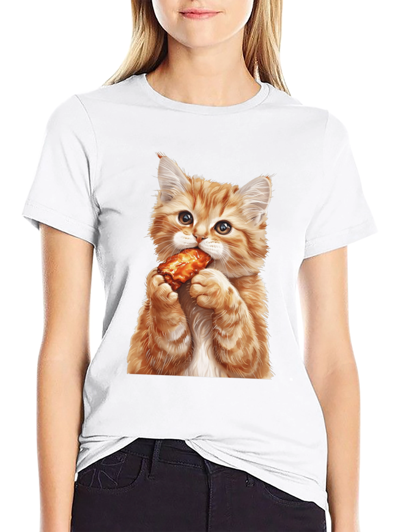 Cat Eating Chicken Wing T-Shirt