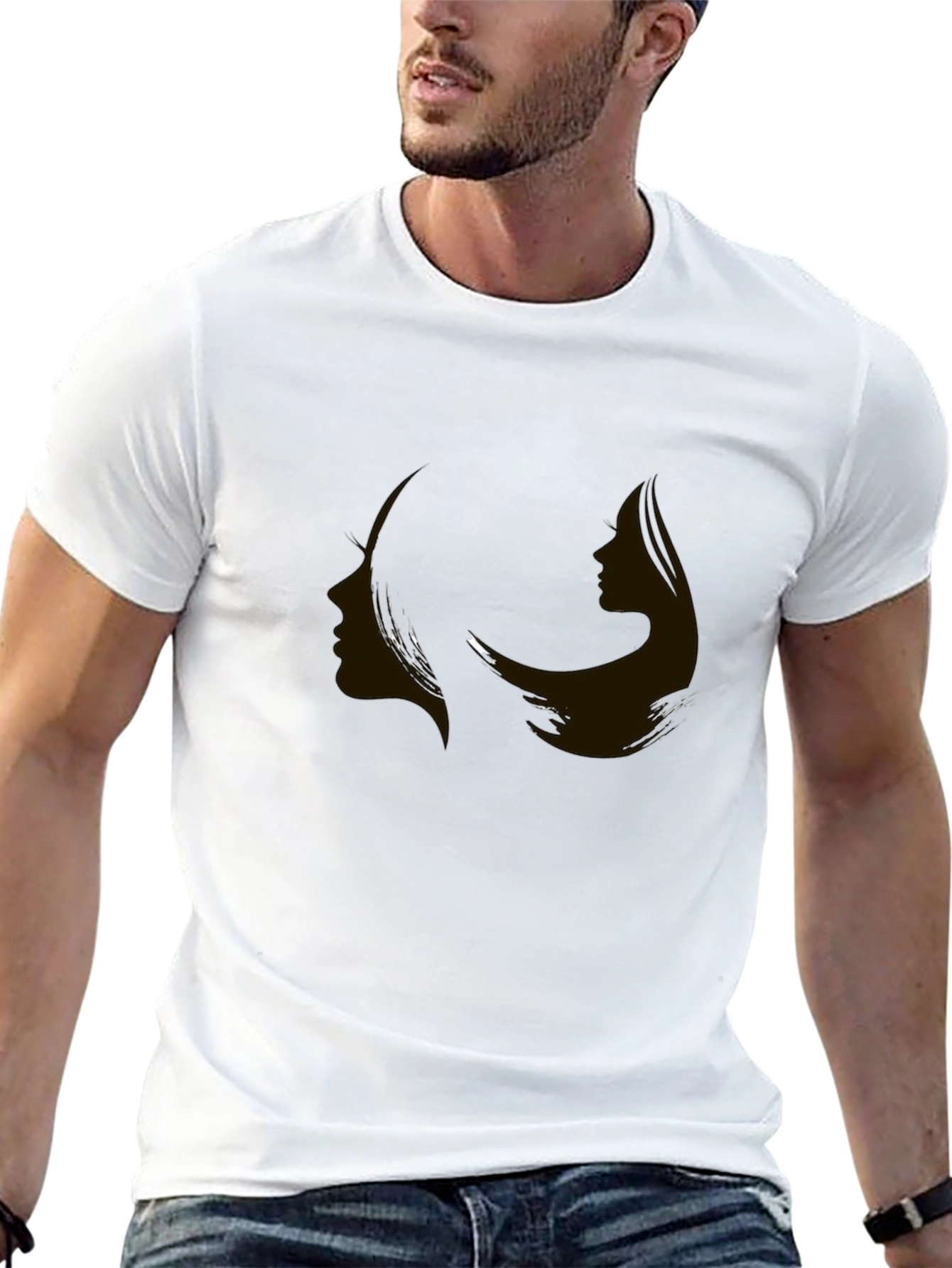 Contrasting Profiles Graphic Black Tee